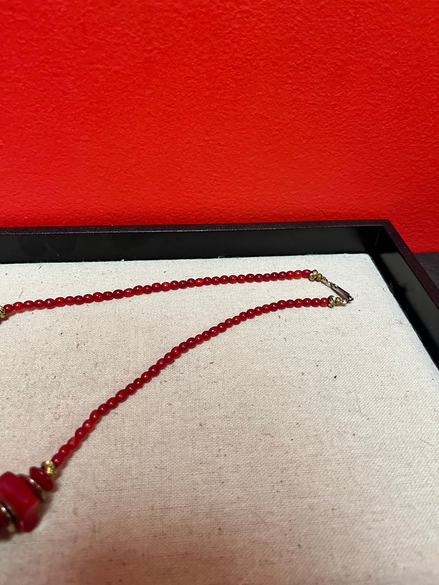 Approximately 22 inch long lucite  and brass necklace  great colour and look