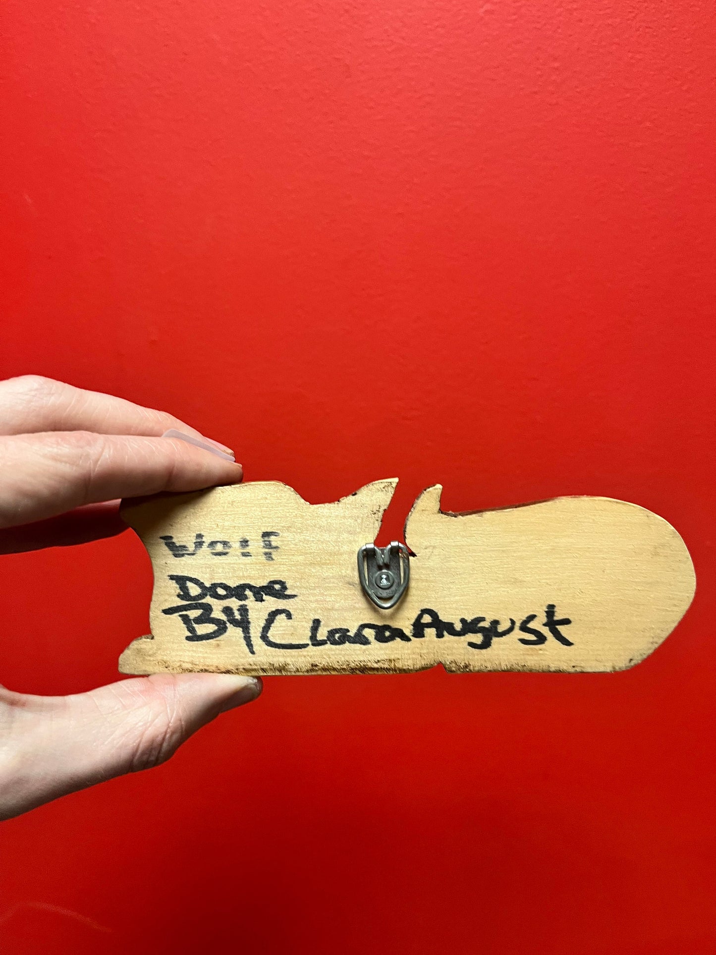 Beautiful 6.5 inch indigenous first nations, Pacific Northwest coast Cedar Wolf plaque by Clara August  great detail