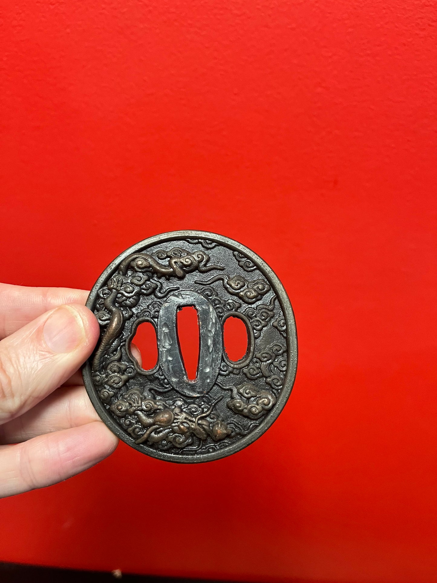 Lovely Japanese antique samurai  tsuba with good imagery from large collection