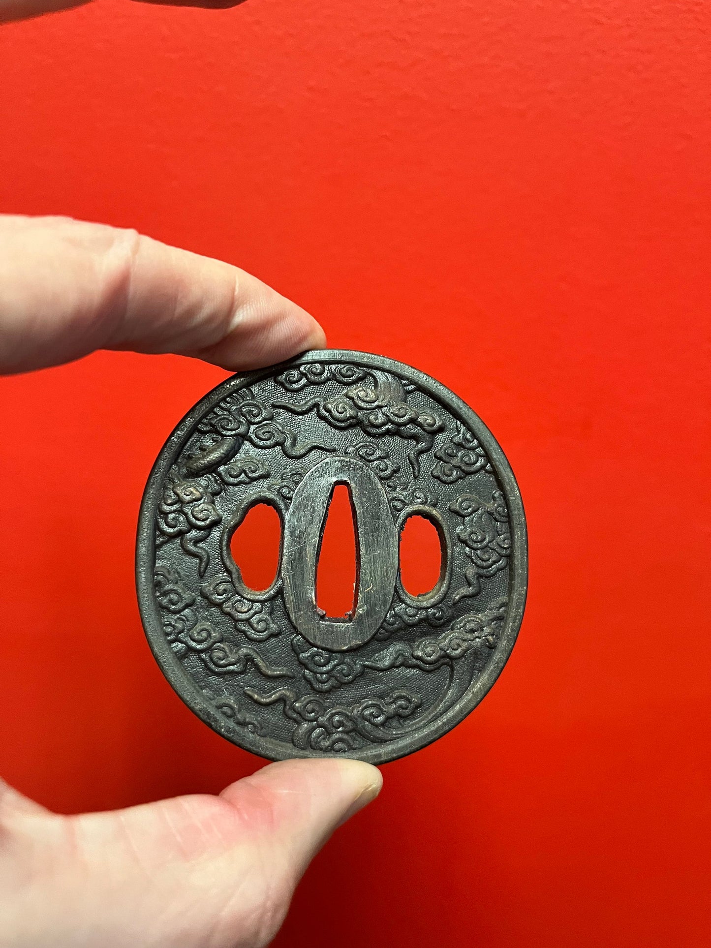 Lovely Japanese antique samurai  tsuba with good imagery from large collection