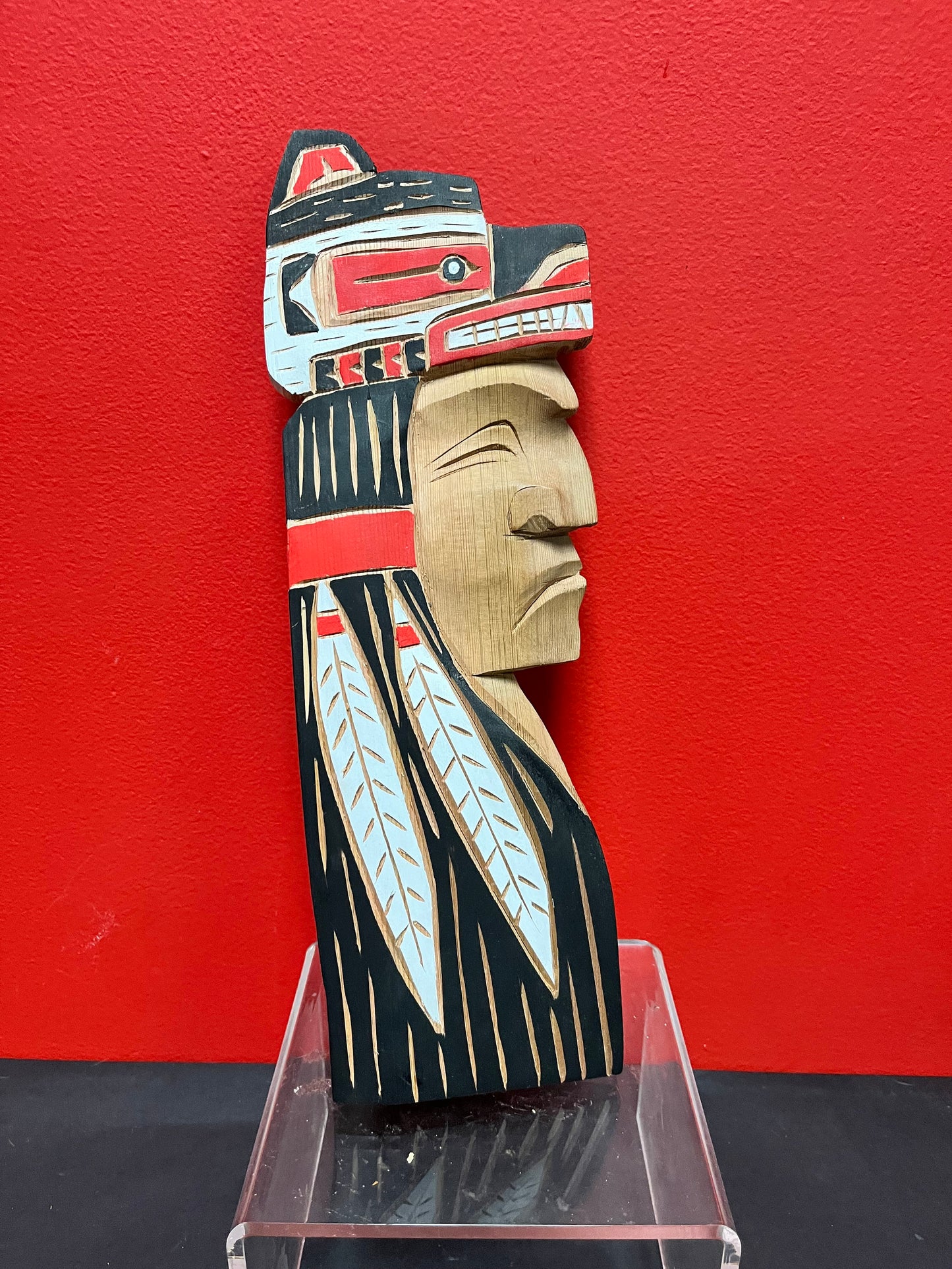 Lovely 14 inch high wolf chief cedar plaque by Brad Joseph- indigenous first Nations, Pacific Northwest coast beauty