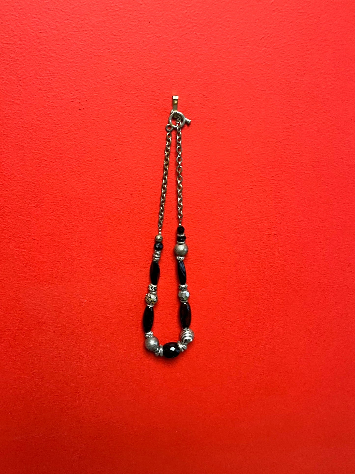 26 inch unique silver and glass bead necklace