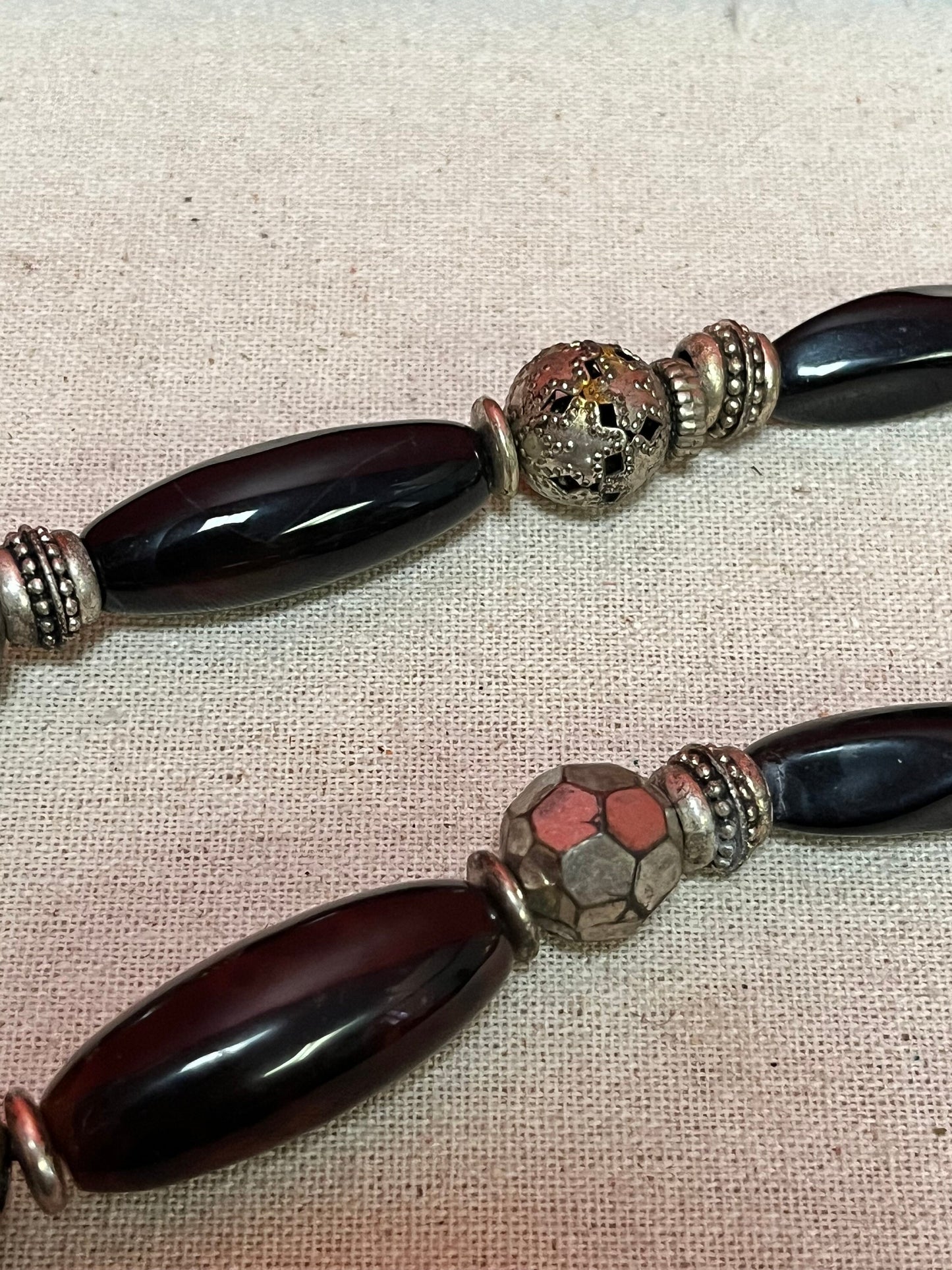 26 inch unique silver and glass bead necklace