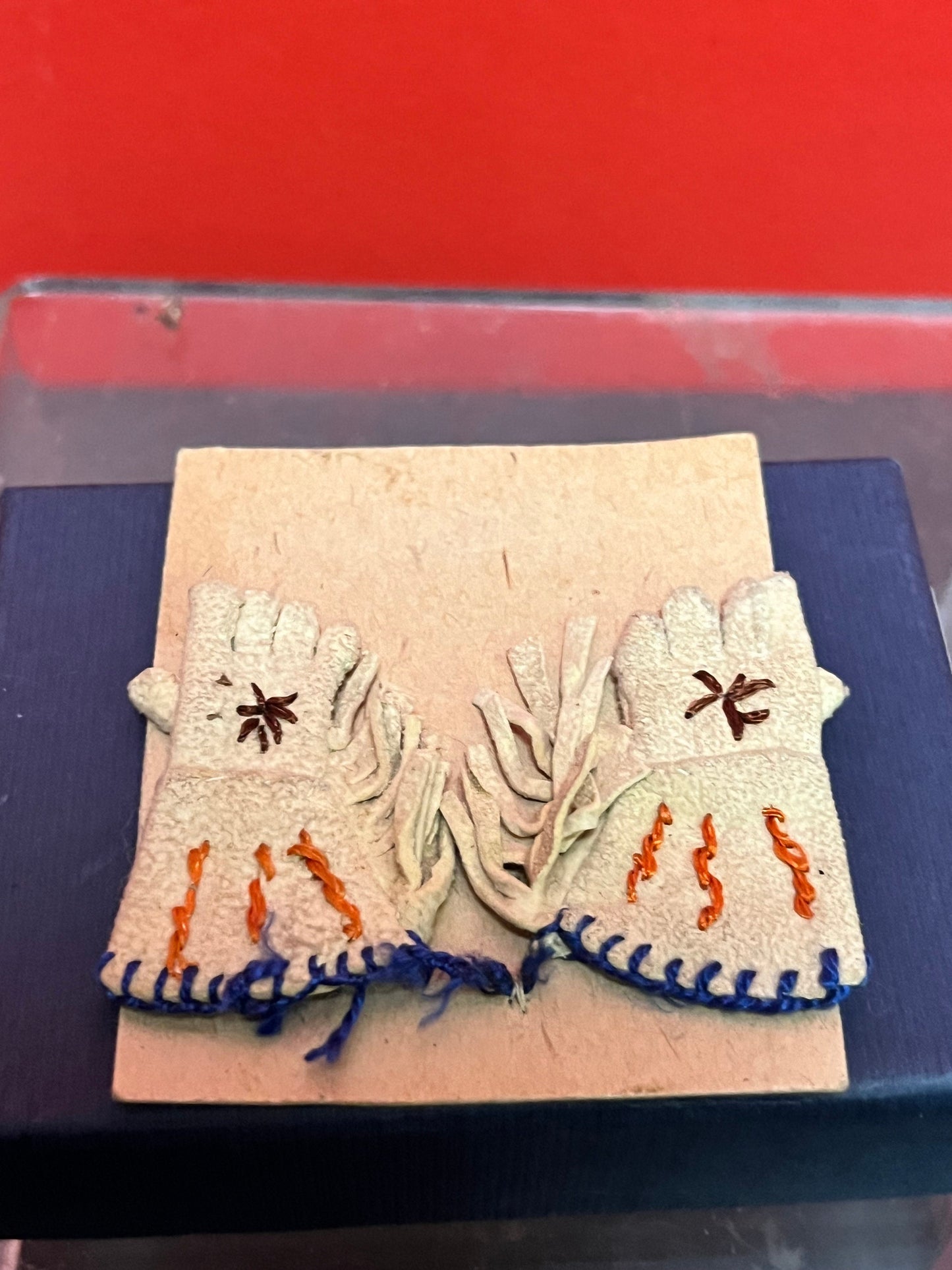 Antique miniature, 2 inch indigenous, first nations Pacific northwest coast embroidered gloves  tiniest most beautiful pair