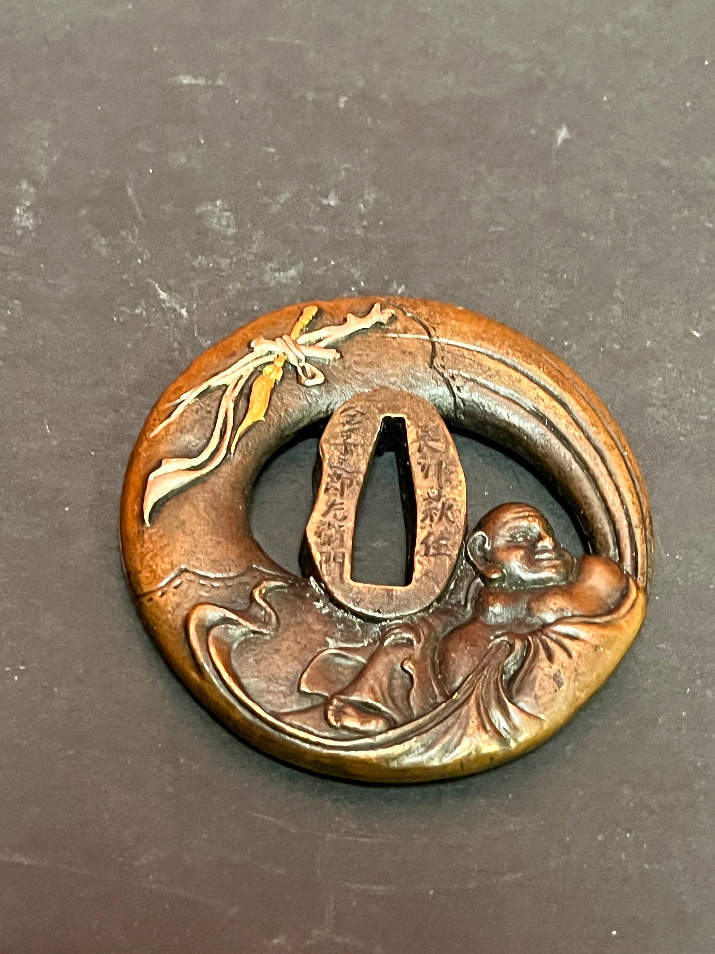 Stunning antique rare signed 3 inch long Japanese samurai tsuba  from important estate  beautiful one