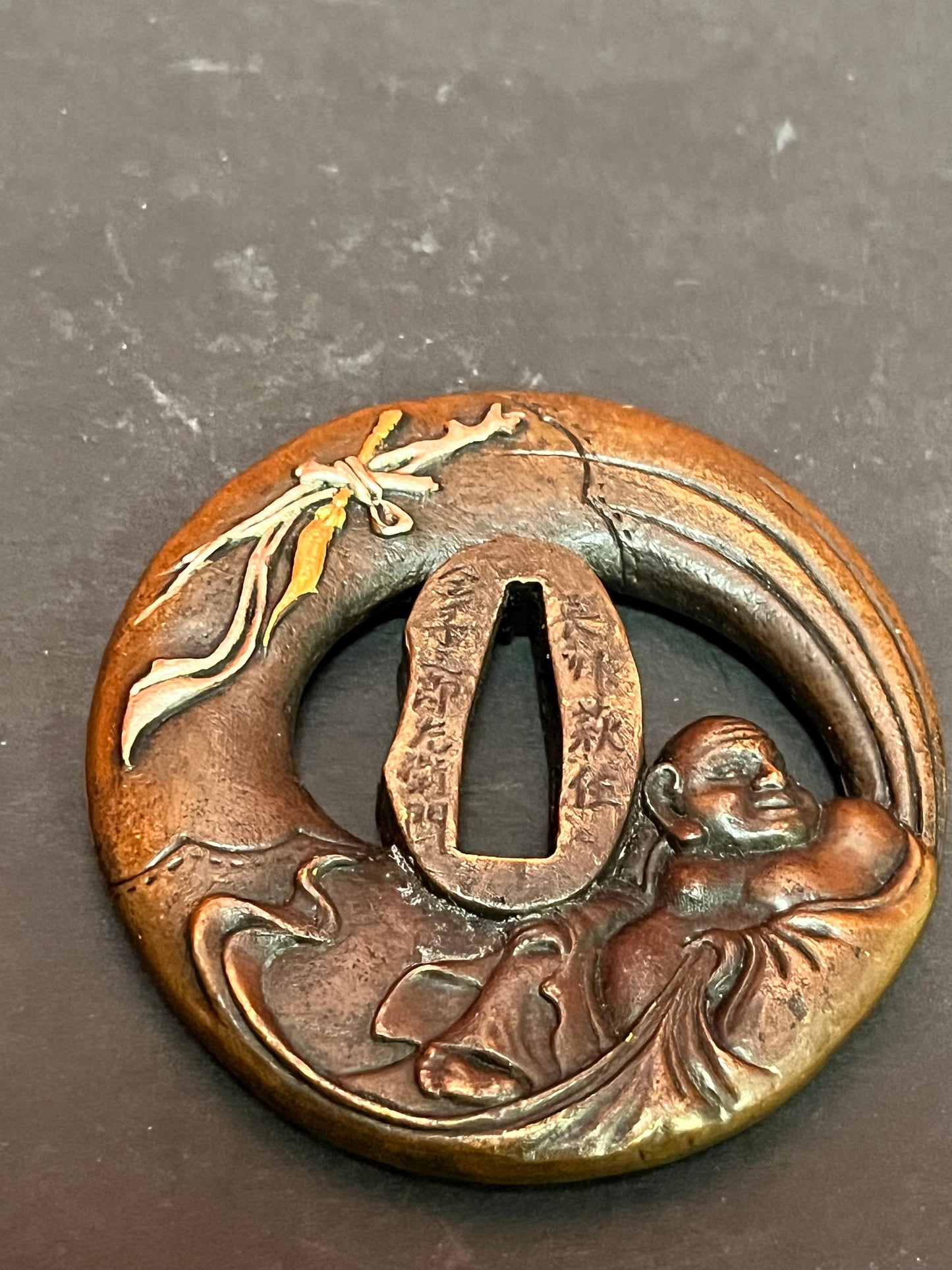 Stunning antique rare signed 3 inch long Japanese samurai tsuba  from important estate  beautiful one