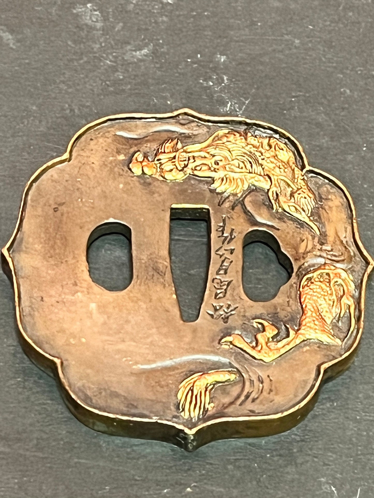 Stunning antique signed Japanese dragon tsuba  amazing imagery and patina  from a great collection