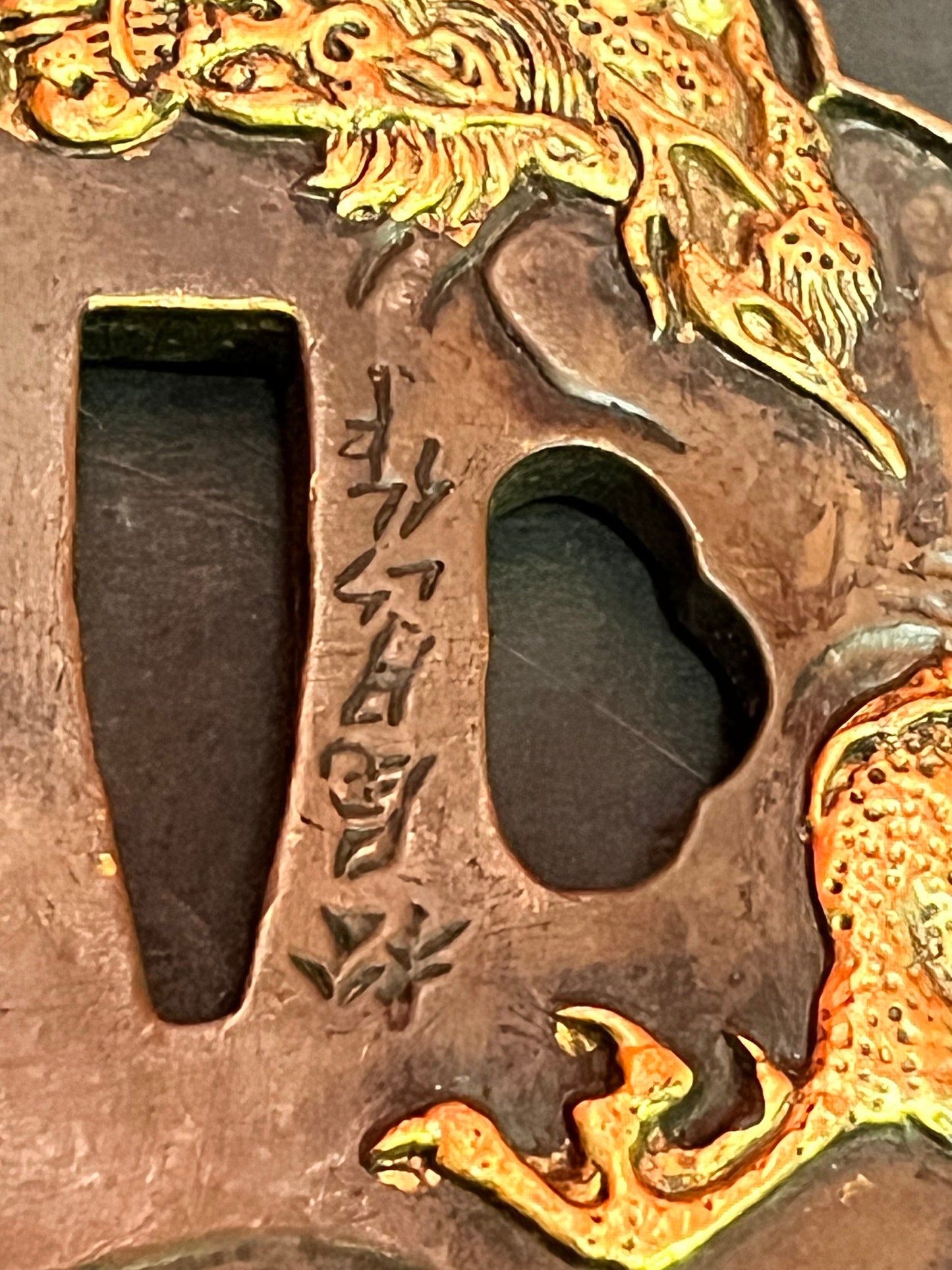 Stunning antique signed Japanese dragon tsuba  amazing imagery and patina  from a great collection