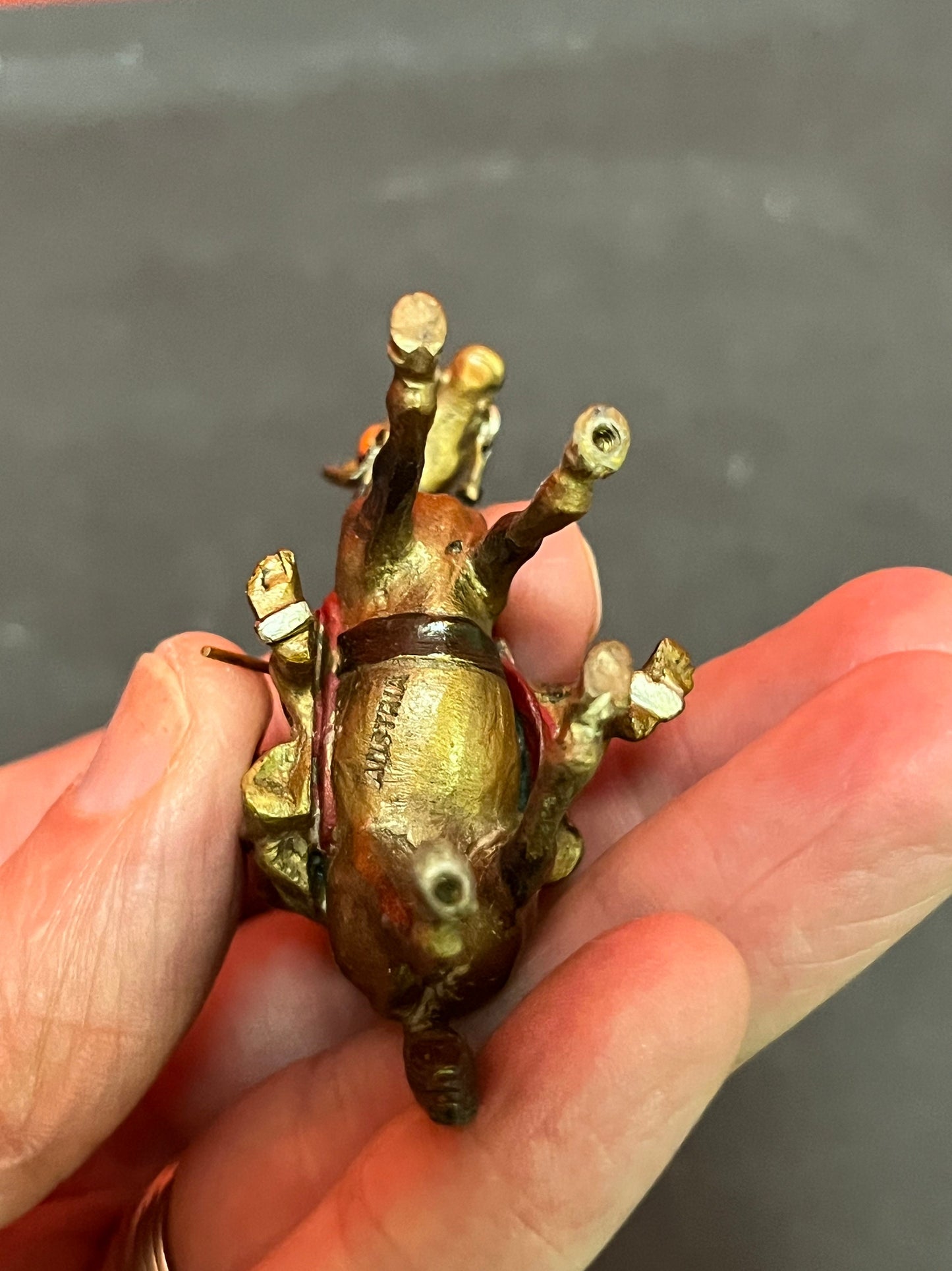 Stunning antique Austrian cold, painted bronze over an Arabic gentleman on a horse