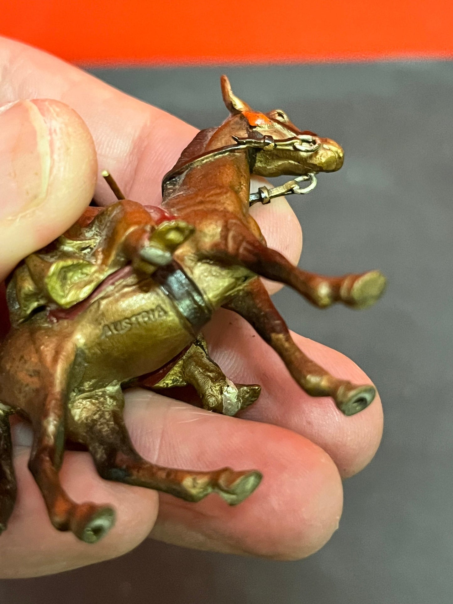 Stunning antique Austrian cold, painted bronze over an Arabic gentleman on a horse