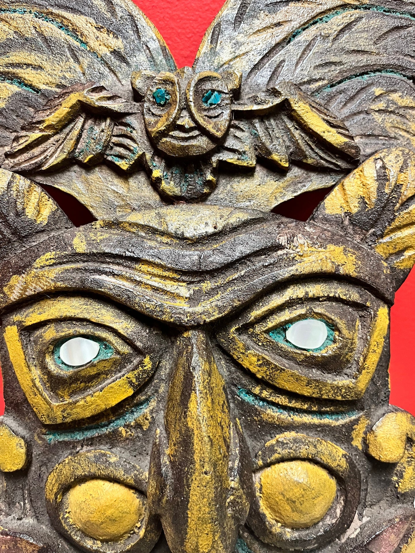 A  Lovely 13 x 8 wide older central American tribal mask  amazing patina and colours  needs a hanger  great value