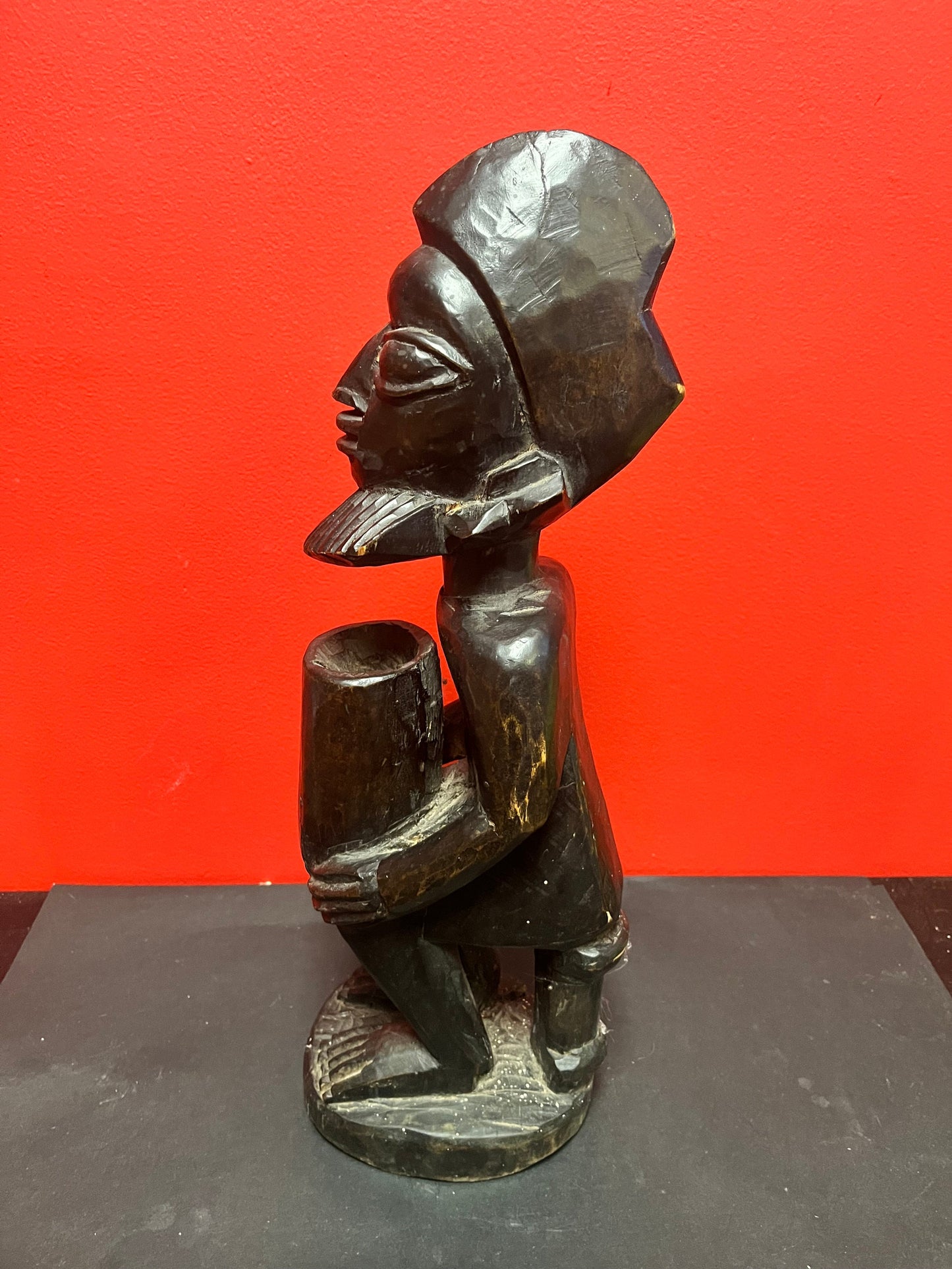 Stunning old African wooden statue of a man  18 inches in antique condition  wonderful patina, and great imagery