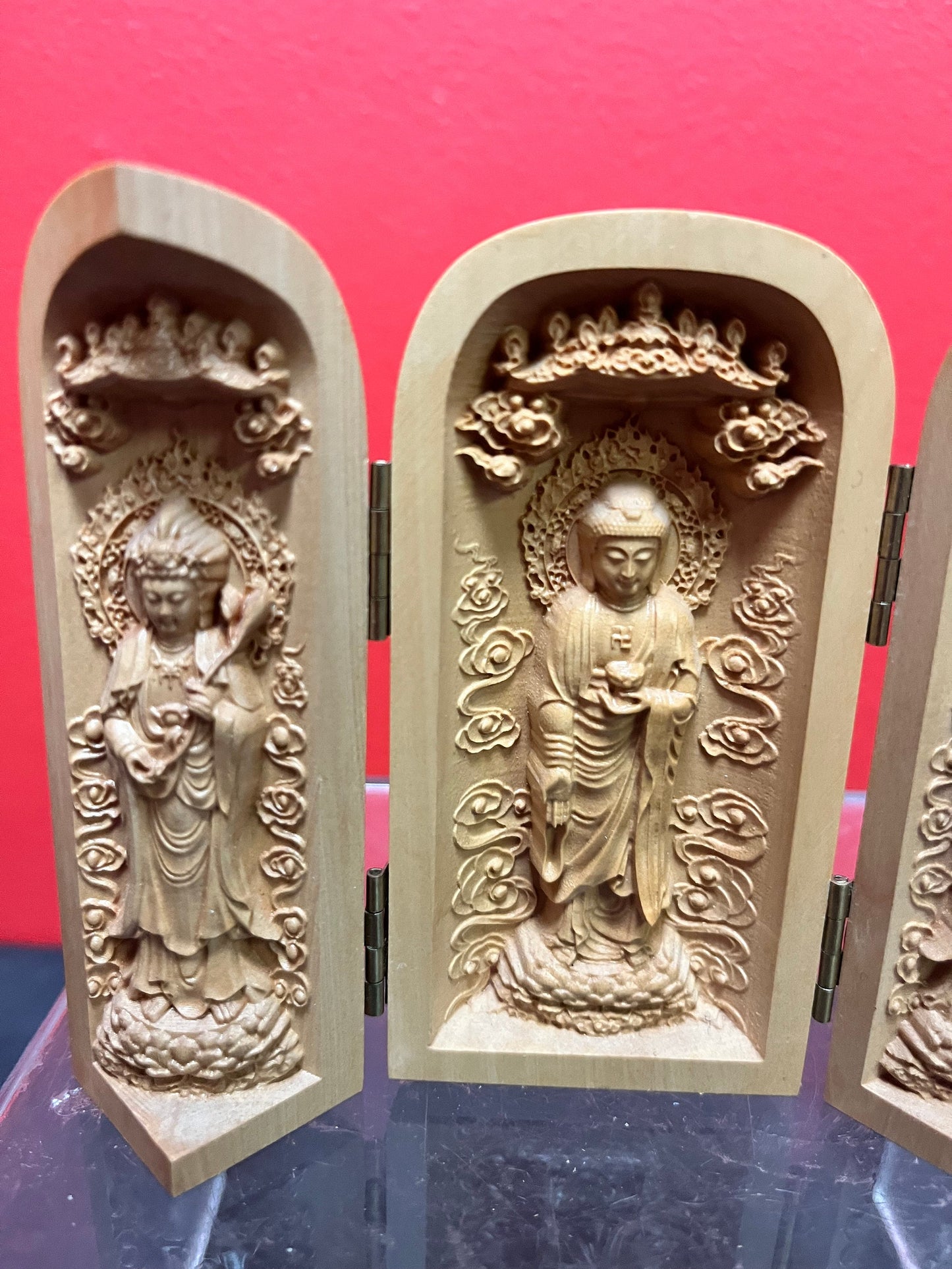 Magnificent, small 5 x 4 high Asian hand carved ceremonial folding icon   unbelievable quality- wow