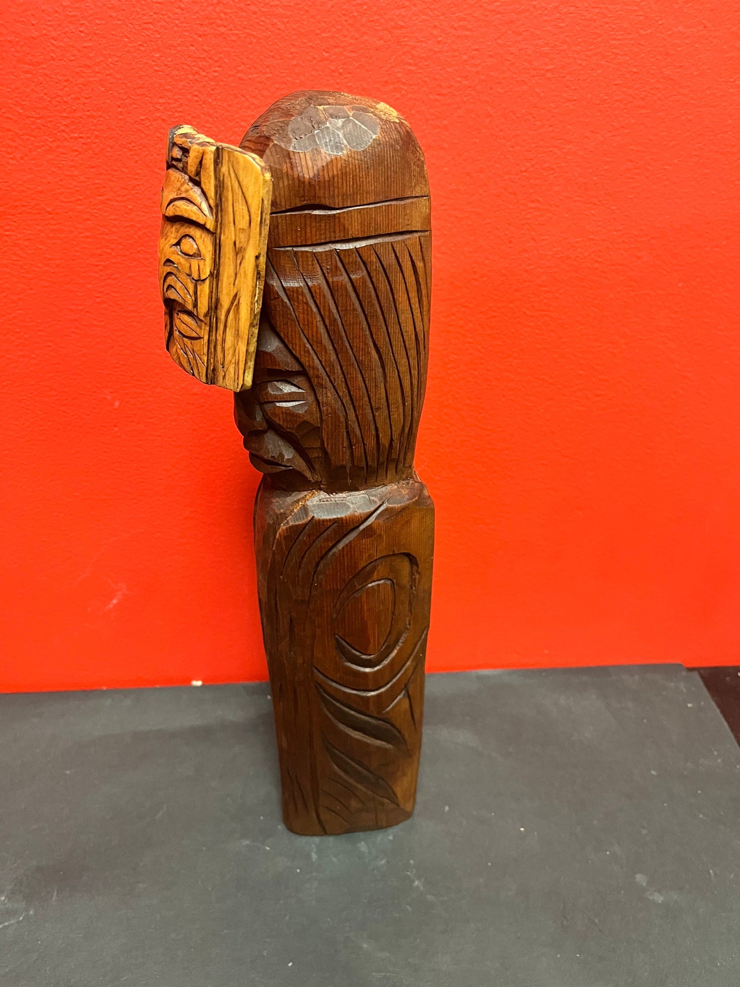 16 inch tall mask on totem statue   incredible Stan Joseph indigenous first nations Pacific northwest coast unique and beautiful -
