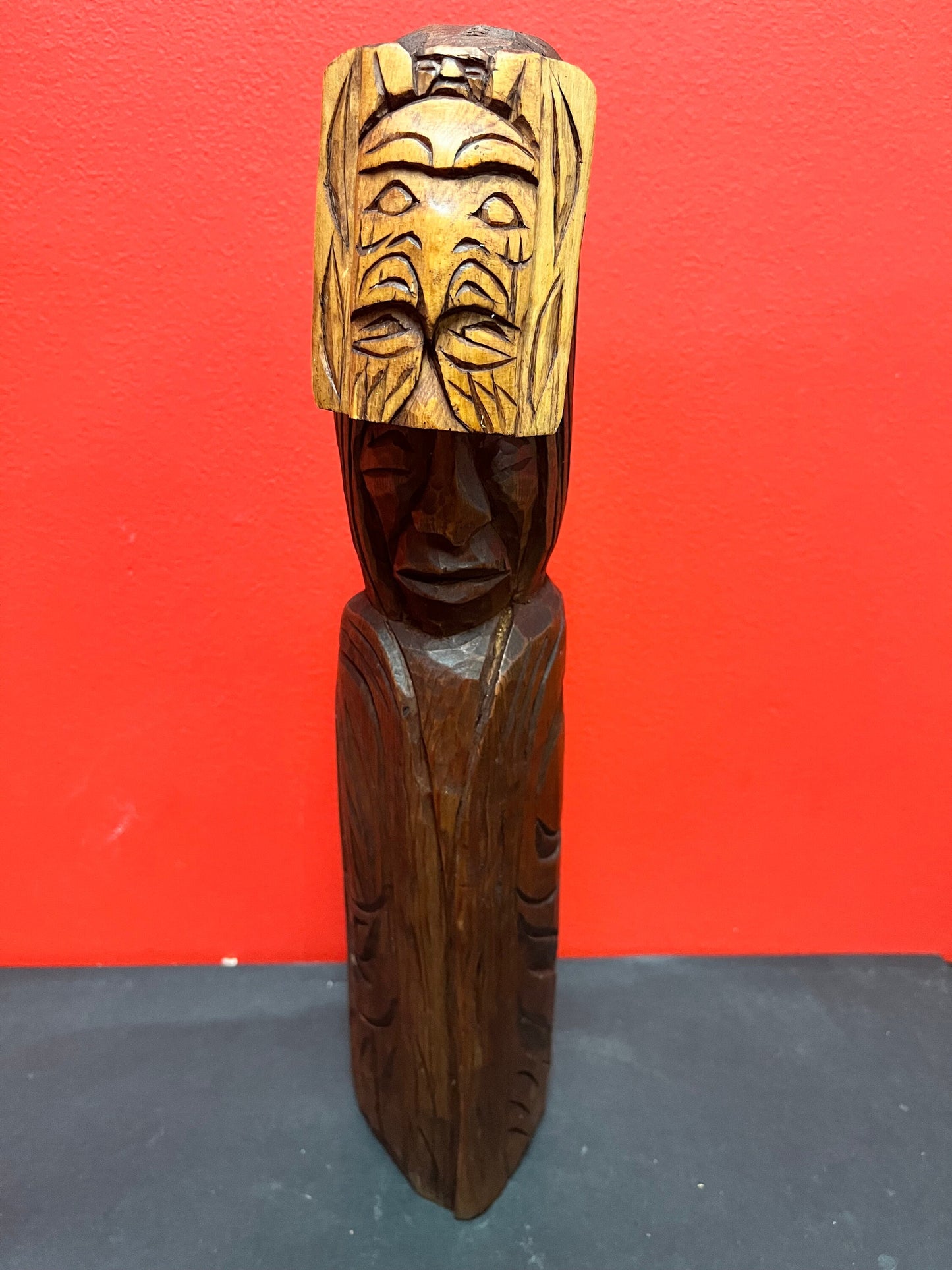 16 inch tall mask on totem statue   incredible Stan Joseph indigenous first nations Pacific northwest coast unique and beautiful -