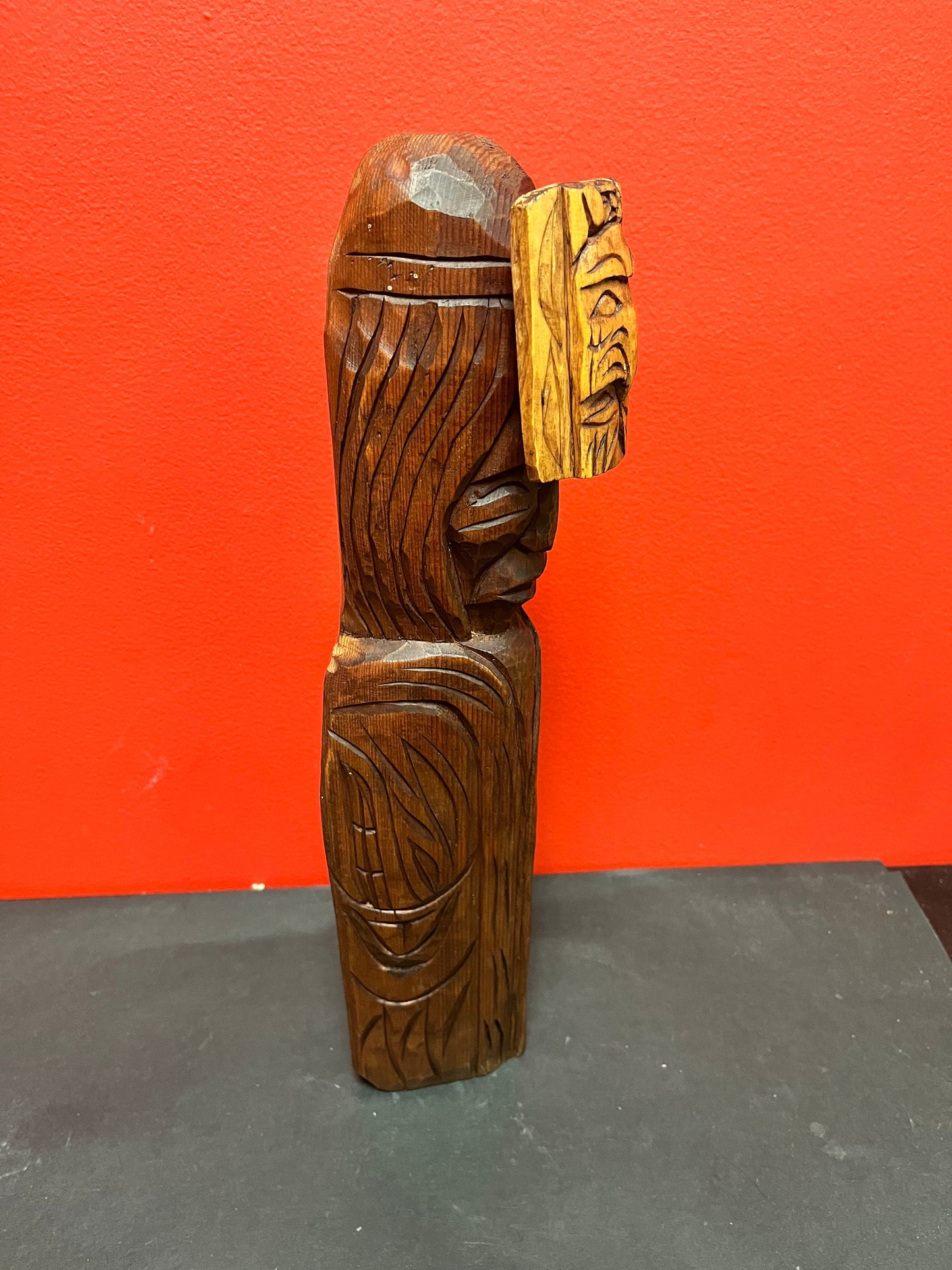 16 inch tall mask on totem statue   incredible Stan Joseph indigenous first nations Pacific northwest coast unique and beautiful -