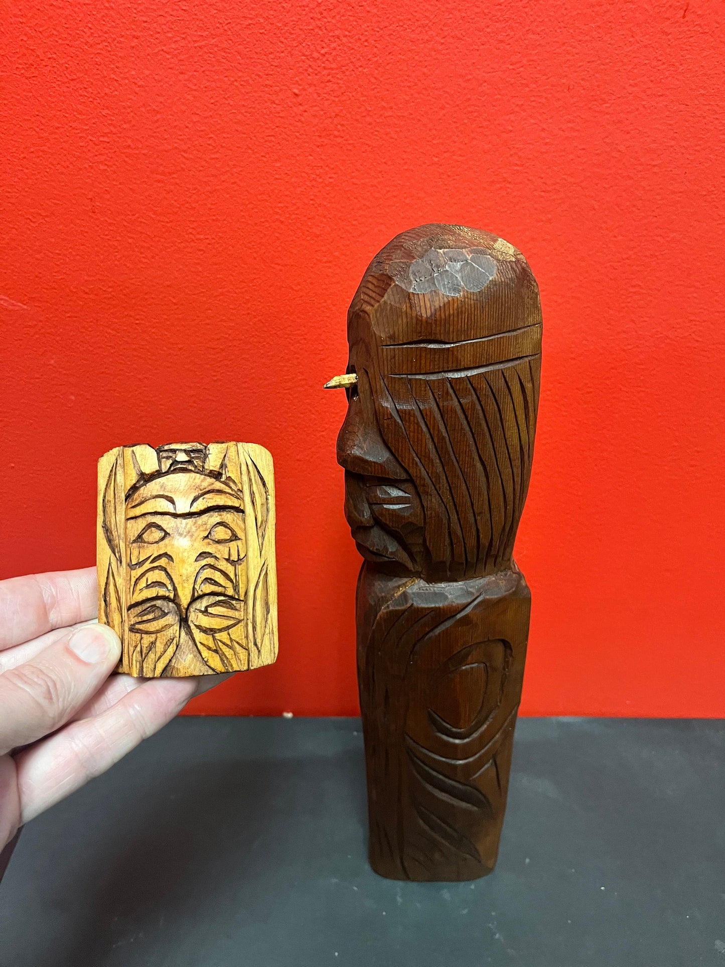 16 inch tall mask on totem statue   incredible Stan Joseph indigenous first nations Pacific northwest coast unique and beautiful -