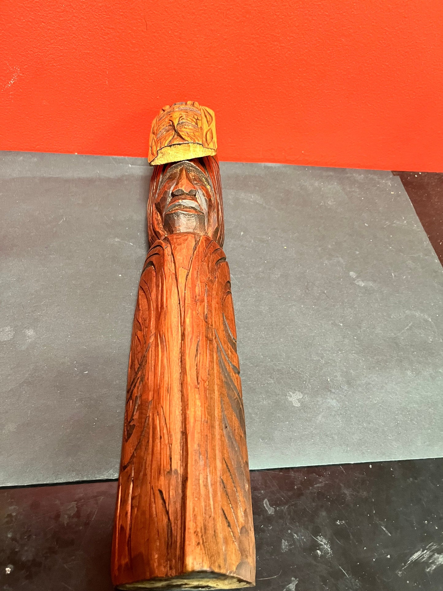 16 inch tall mask on totem statue   incredible Stan Joseph indigenous first nations Pacific northwest coast unique and beautiful -