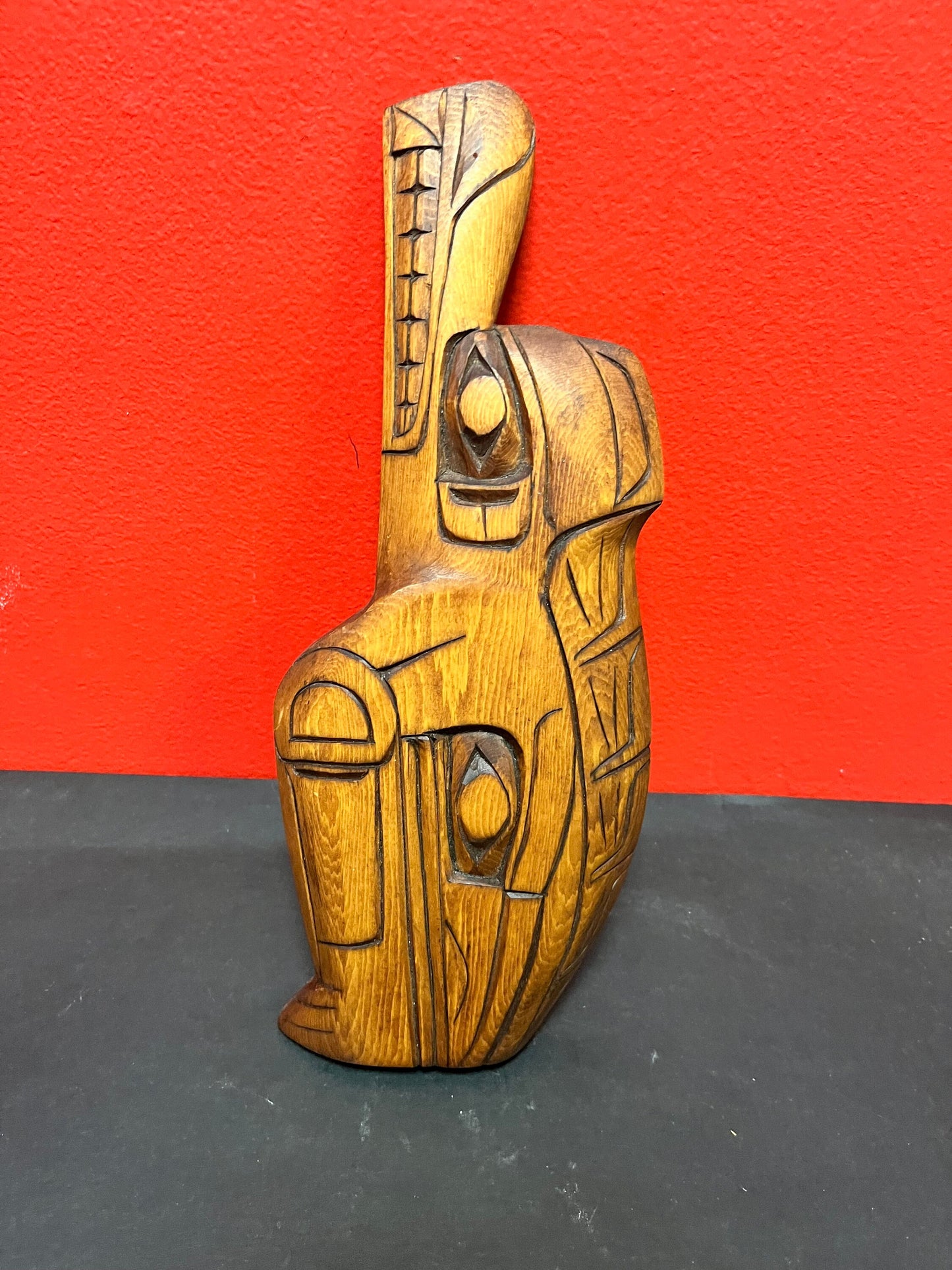 Lovely 11 inch indigenous first nations wolf raven transformation by Charles George Coast Salish art  needs a hanger