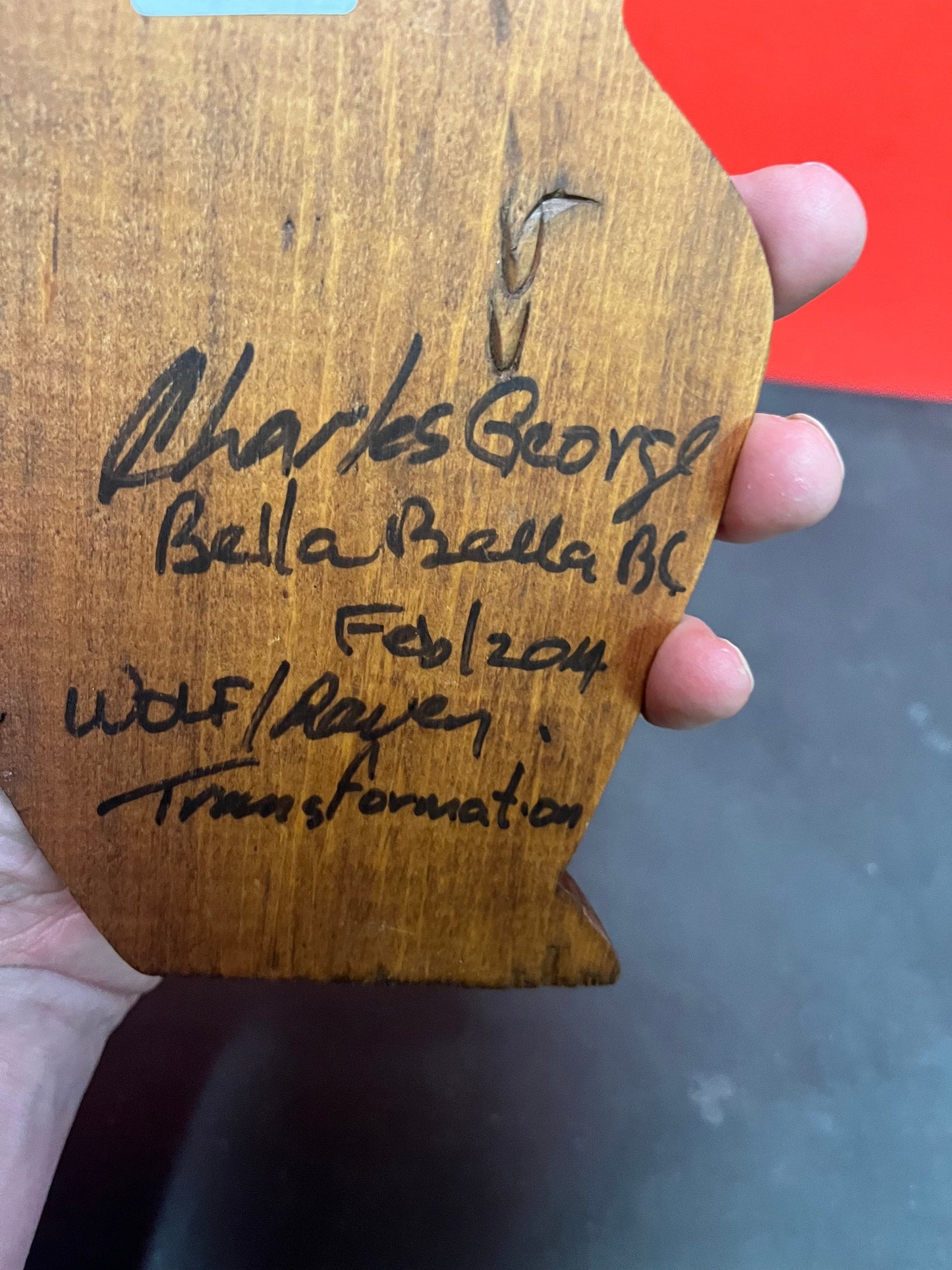 Lovely 11 inch indigenous first nations wolf raven transformation by Charles George Coast Salish art  needs a hanger