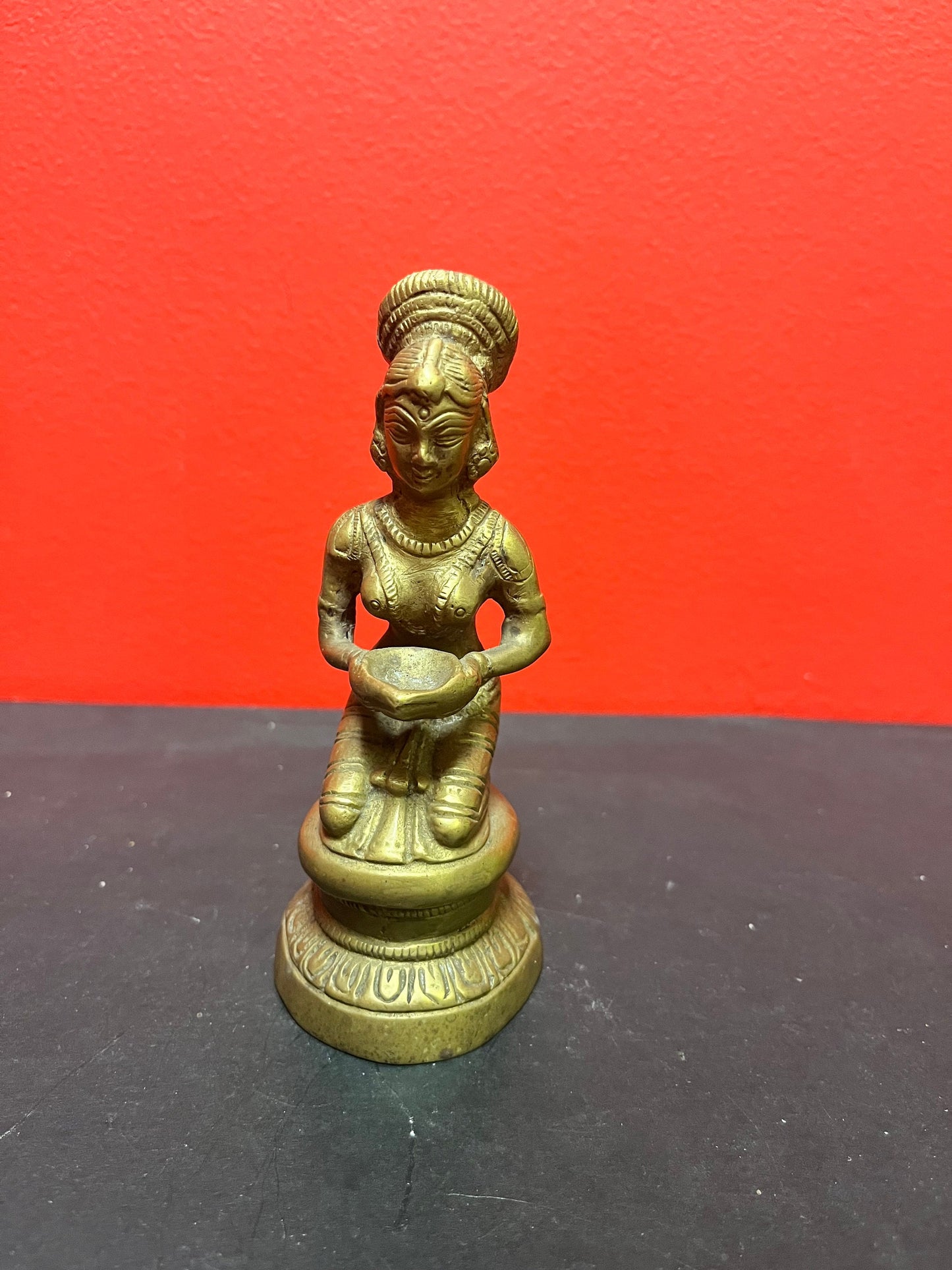 Late 19 century 5 inch tall Asian bronze statue of a woman praying  Lovely detail and quality
