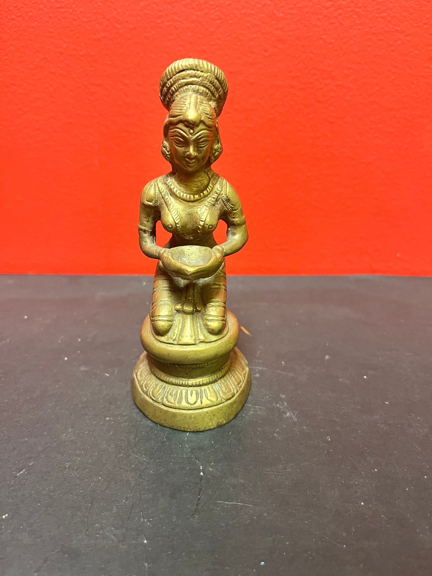Late 19 century 5 inch tall Asian bronze statue of a woman praying  Lovely detail and quality