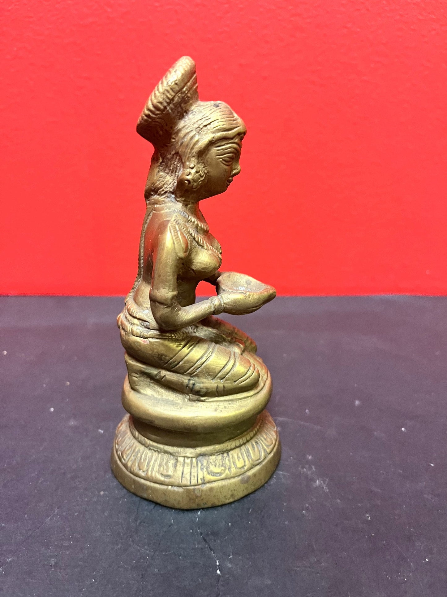 Late 19 century 5 inch tall Asian bronze statue of a woman praying  Lovely detail and quality