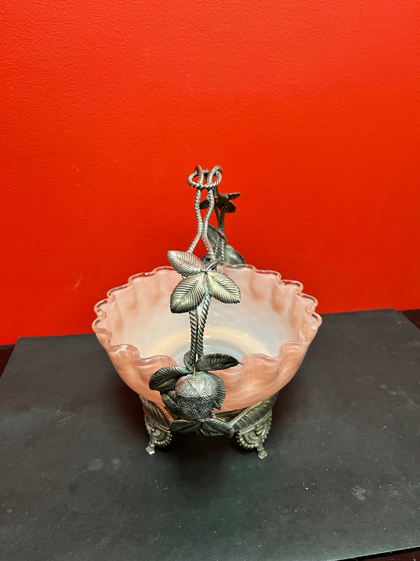 Stunning 11 x 11 antique silver plated and Venetian glass bridal basket  authentic and mint condition