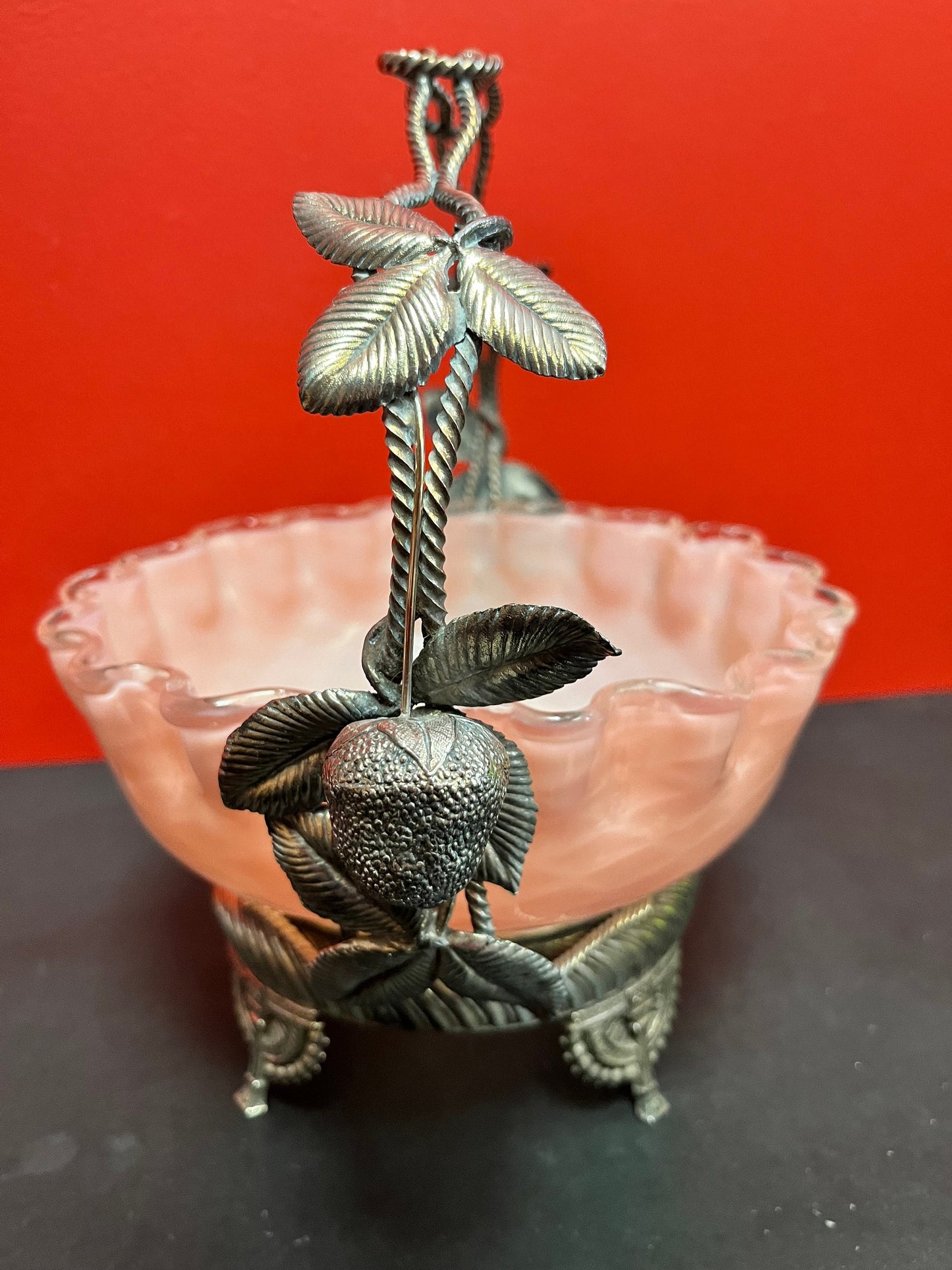 Stunning 11 x 11 antique silver plated and Venetian glass bridal basket  authentic and mint condition