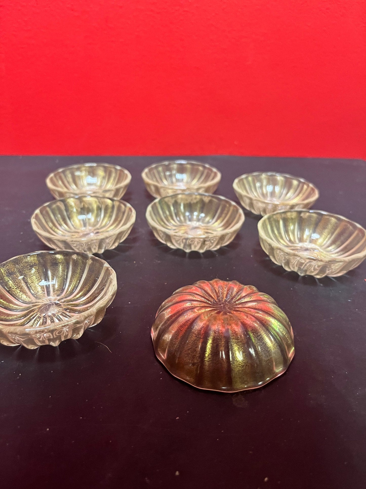 Lovely set of eight antique Venetian glass dishes   2.5 inches each