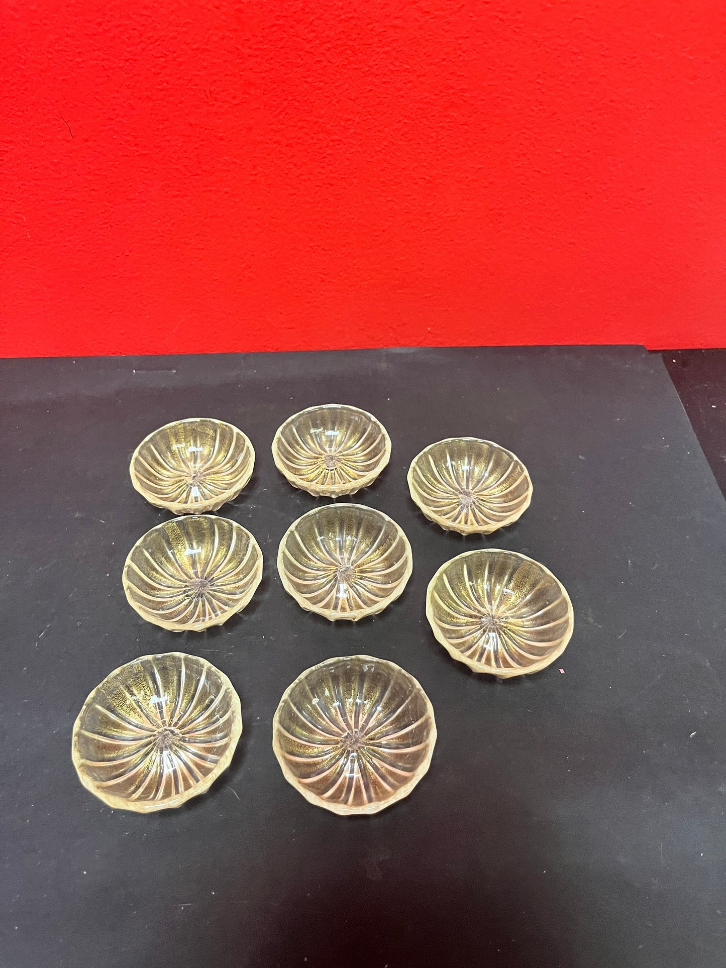 Lovely set of eight antique Venetian glass dishes   2.5 inches each