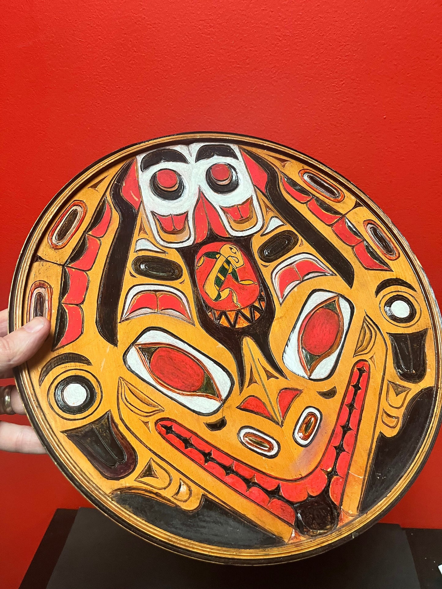 Beautiful unique 14 inch indigenous northwest coast Native signed plaque, ready to hang  primitive beauty