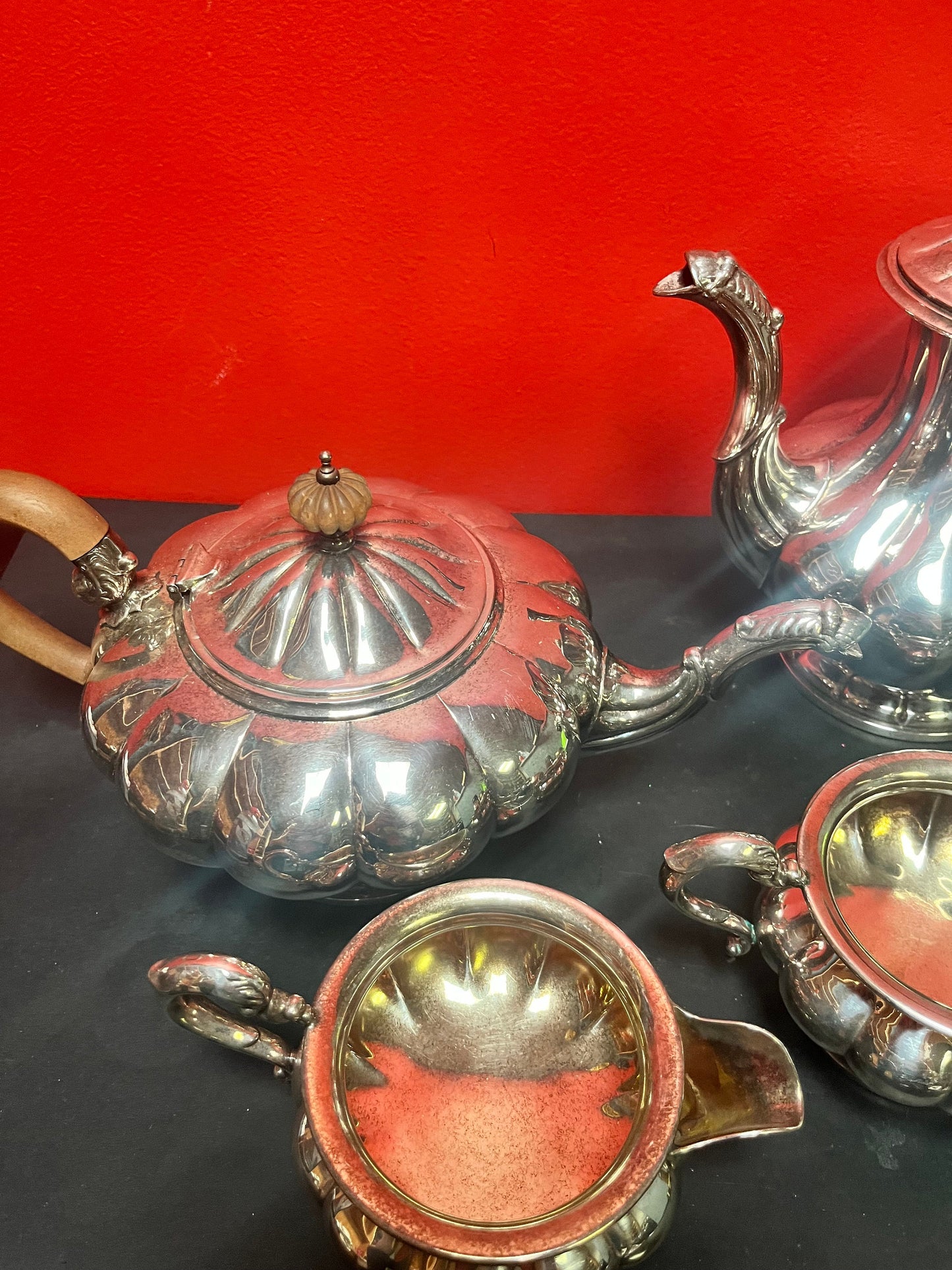 Lovely antique silver plate, four piece of coffee and tea service   English in very good condition  great value