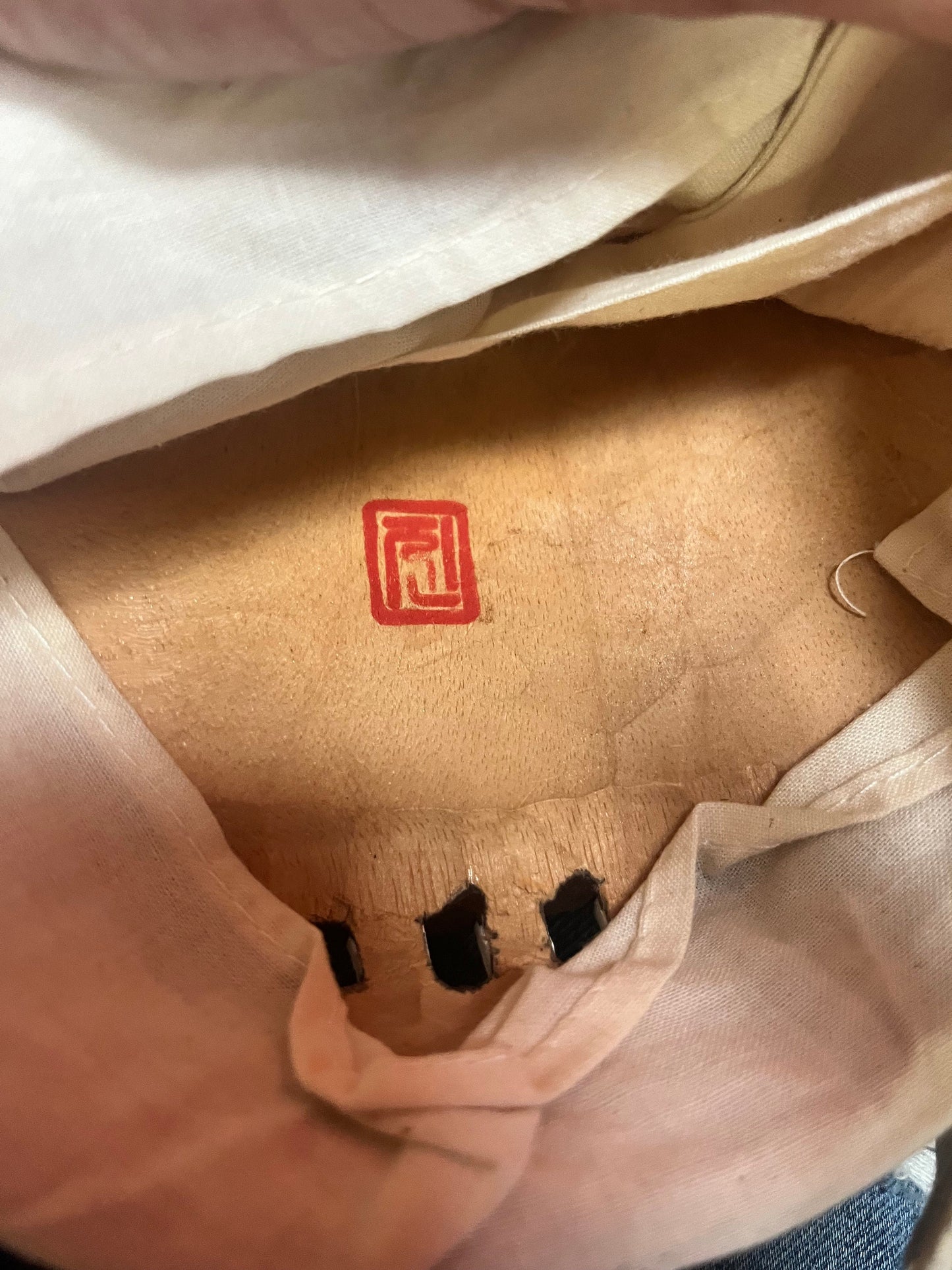 Lovely 10 x 7 Korean vintage signed wooden drama mask with fabric  ready to hang  Great colour and design