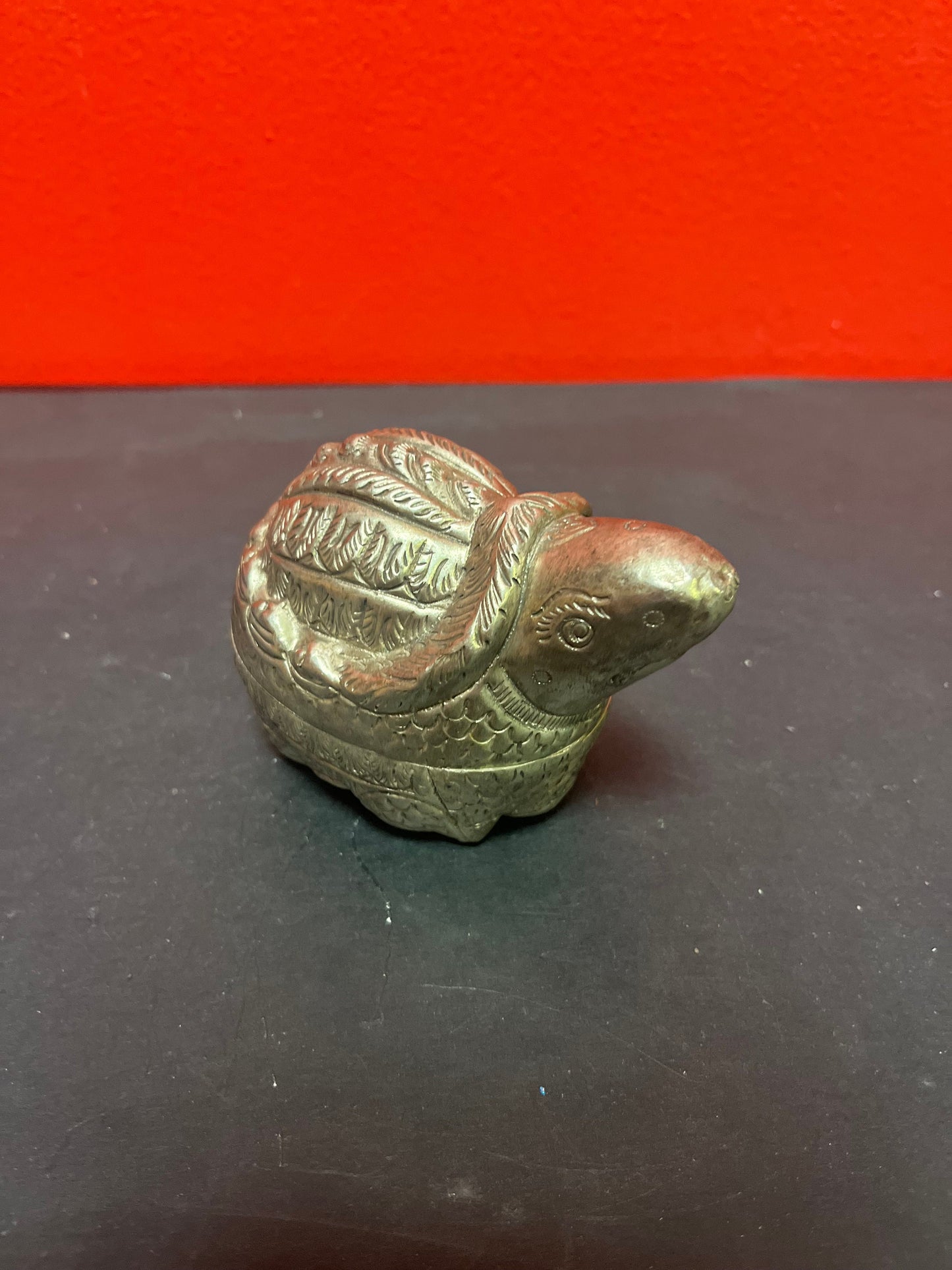 A  Lovely 4 inch long Chinese silver export turtle box with lid  untested and lovely detail