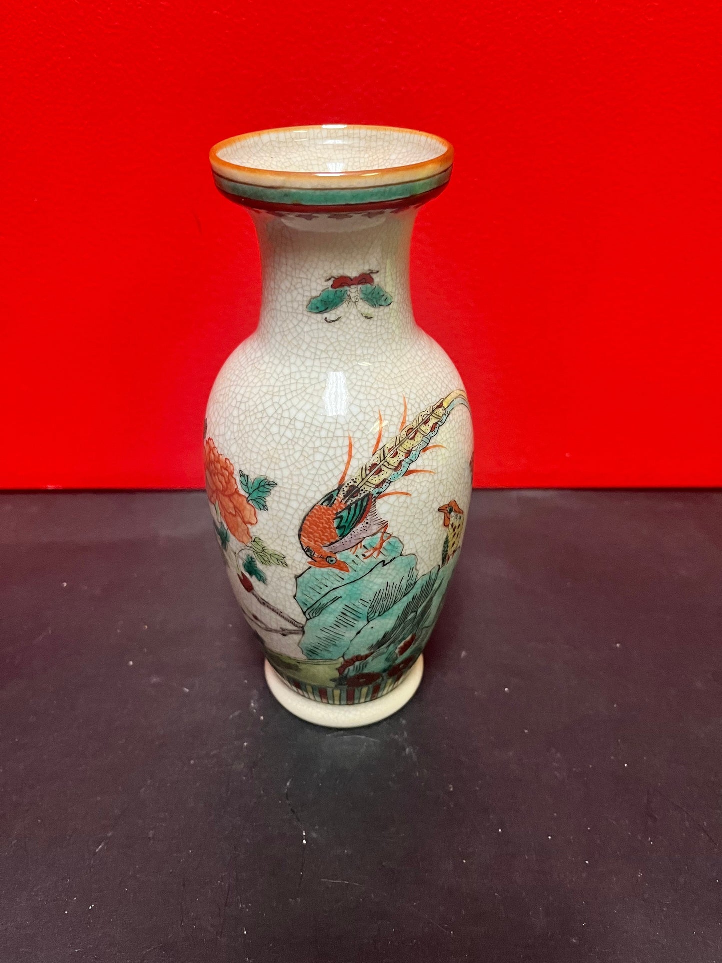 8 inch 19th century Chinese famille rose crackled porcelain vase  perfect condition