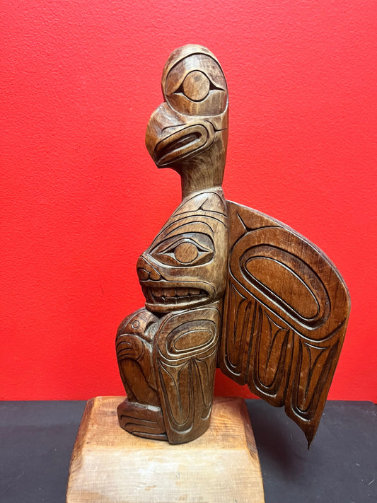 9 x 15 tall older stunning indigenous first nation specific northwest coast Eagle transformation totem pole  amazing piece