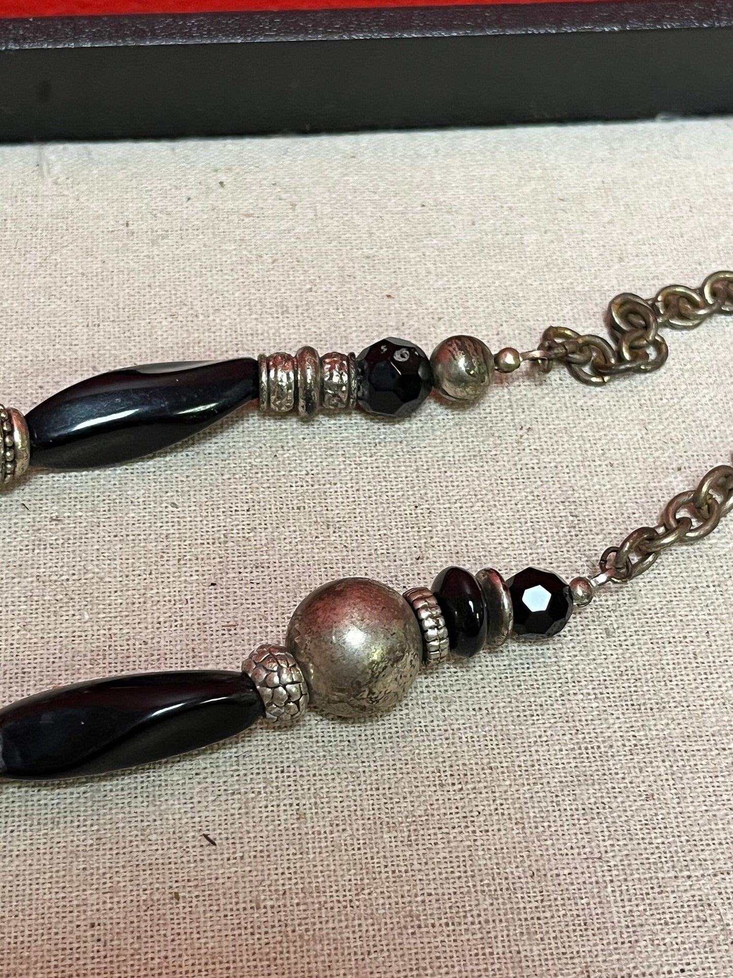 26 inch unique silver and glass bead necklace