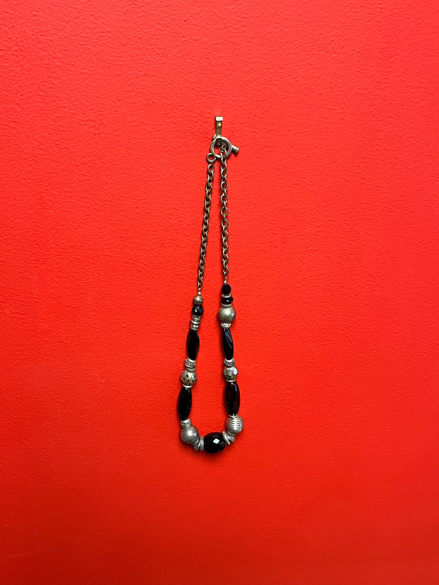 26 inch unique silver and glass bead necklace