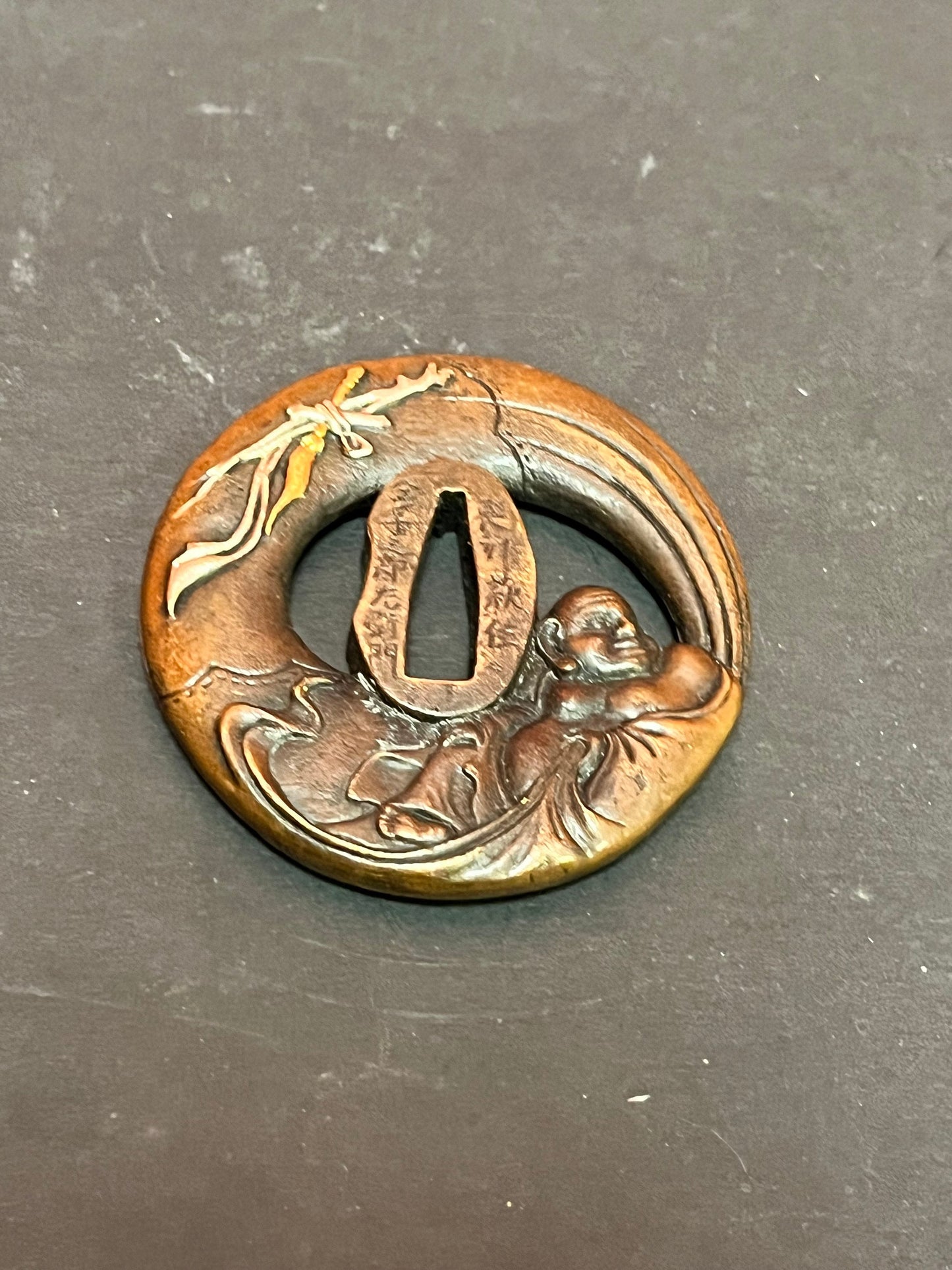 Stunning antique rare signed 3 inch long Japanese samurai tsuba  from important estate  beautiful one