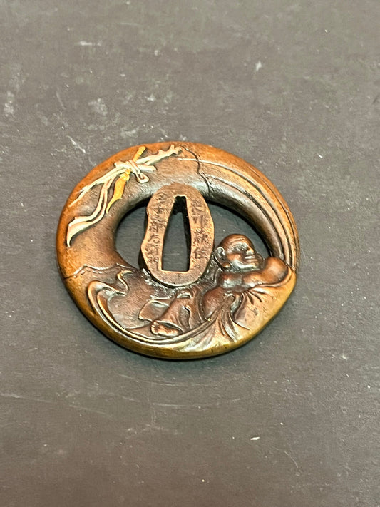 Stunning antique rare signed 3 inch long Japanese samurai tsuba  from important estate  beautiful one