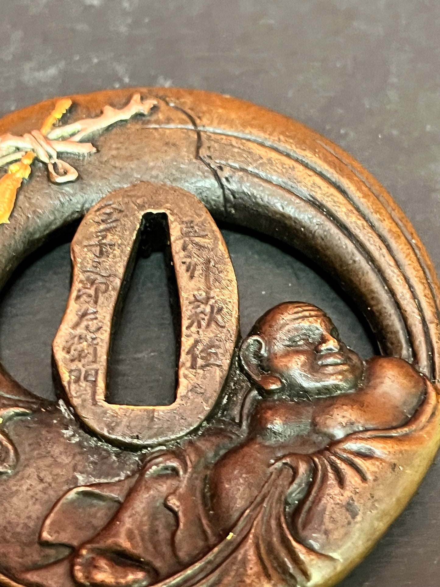 Stunning antique rare signed 3 inch long Japanese samurai tsuba  from important estate  beautiful one