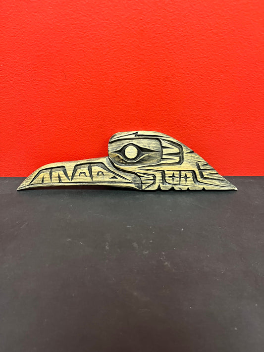 11 inch long raven carving  plaque signed  indigenous, first nations, Pacific Northwest coast great detail