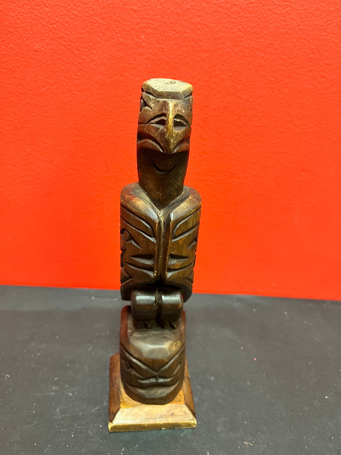 A  Stunning antique indigenous first nations Pacific Northwest coast Vancouver Island, Basil James eagle transformation totem pole  9 high