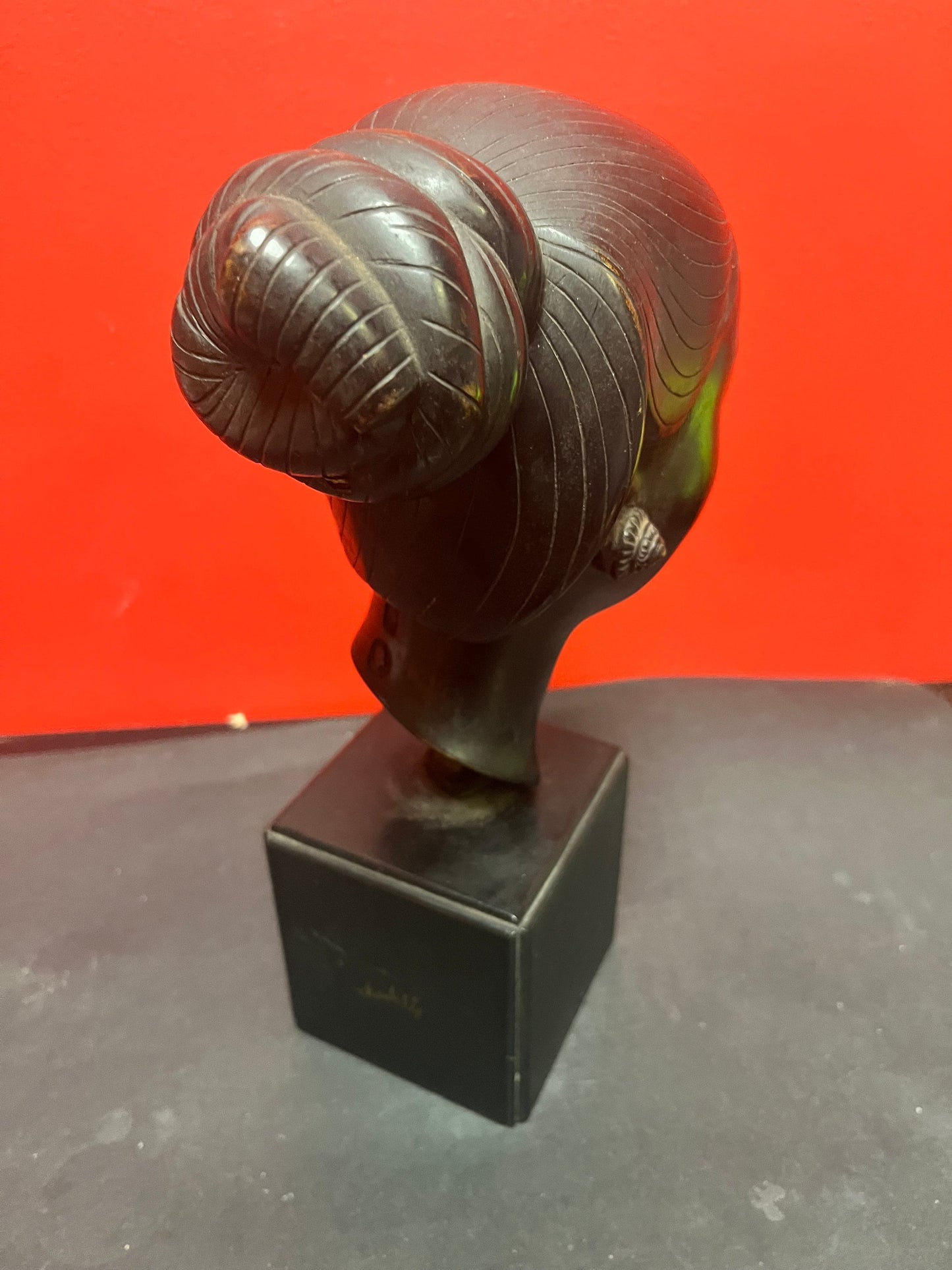 A  Fabulous 13 inch tall signed bronze bust of a ladies head on marble base   Heavy and realistic museum quality bronze