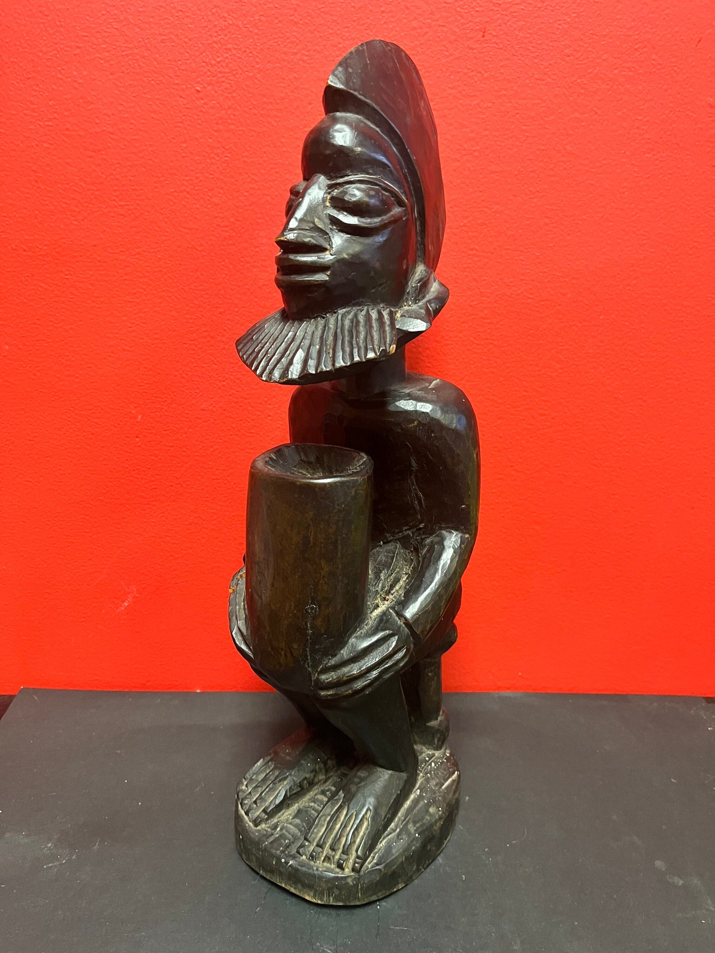 Stunning old African wooden statue of a man  18 inches in antique condition  wonderful patina, and great imagery