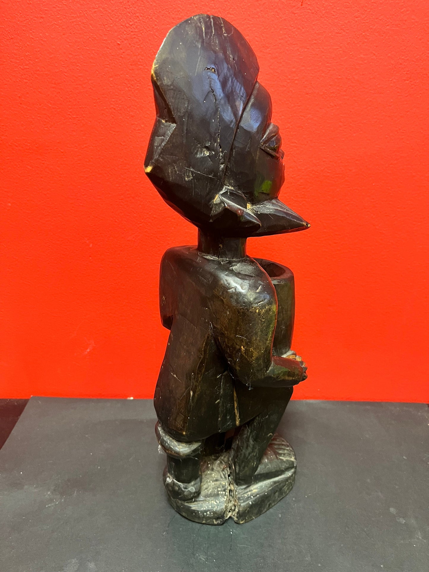 Stunning old African wooden statue of a man  18 inches in antique condition  wonderful patina, and great imagery