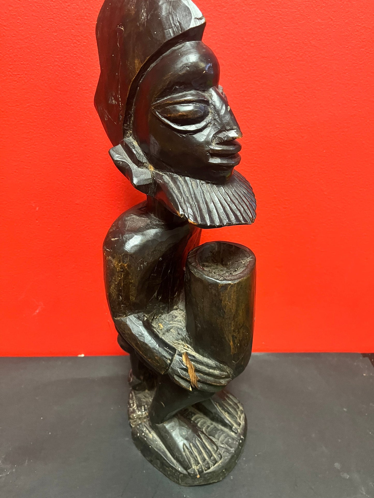 Stunning old African wooden statue of a man  18 inches in antique condition  wonderful patina, and great imagery