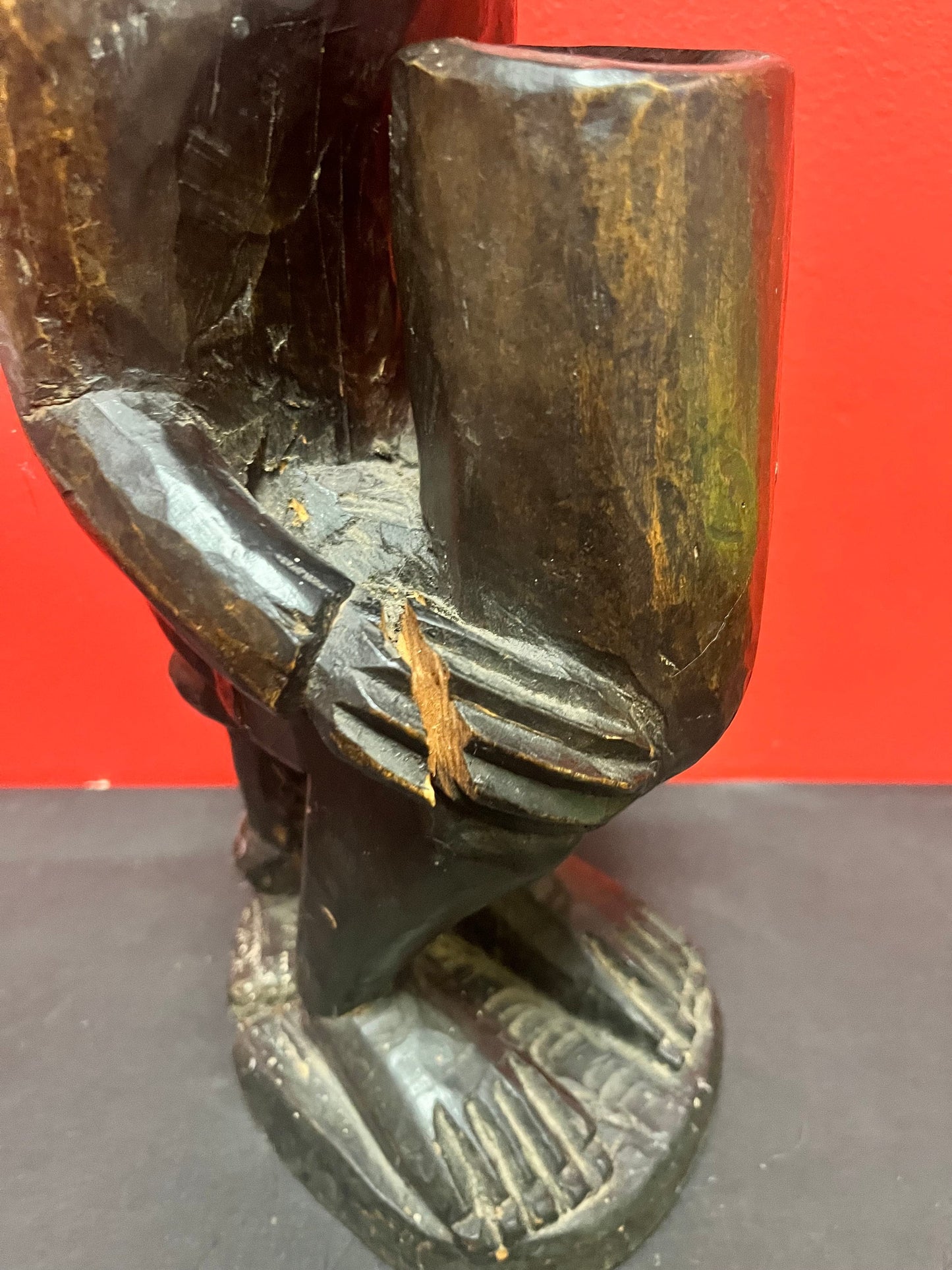 Stunning old African wooden statue of a man  18 inches in antique condition  wonderful patina, and great imagery