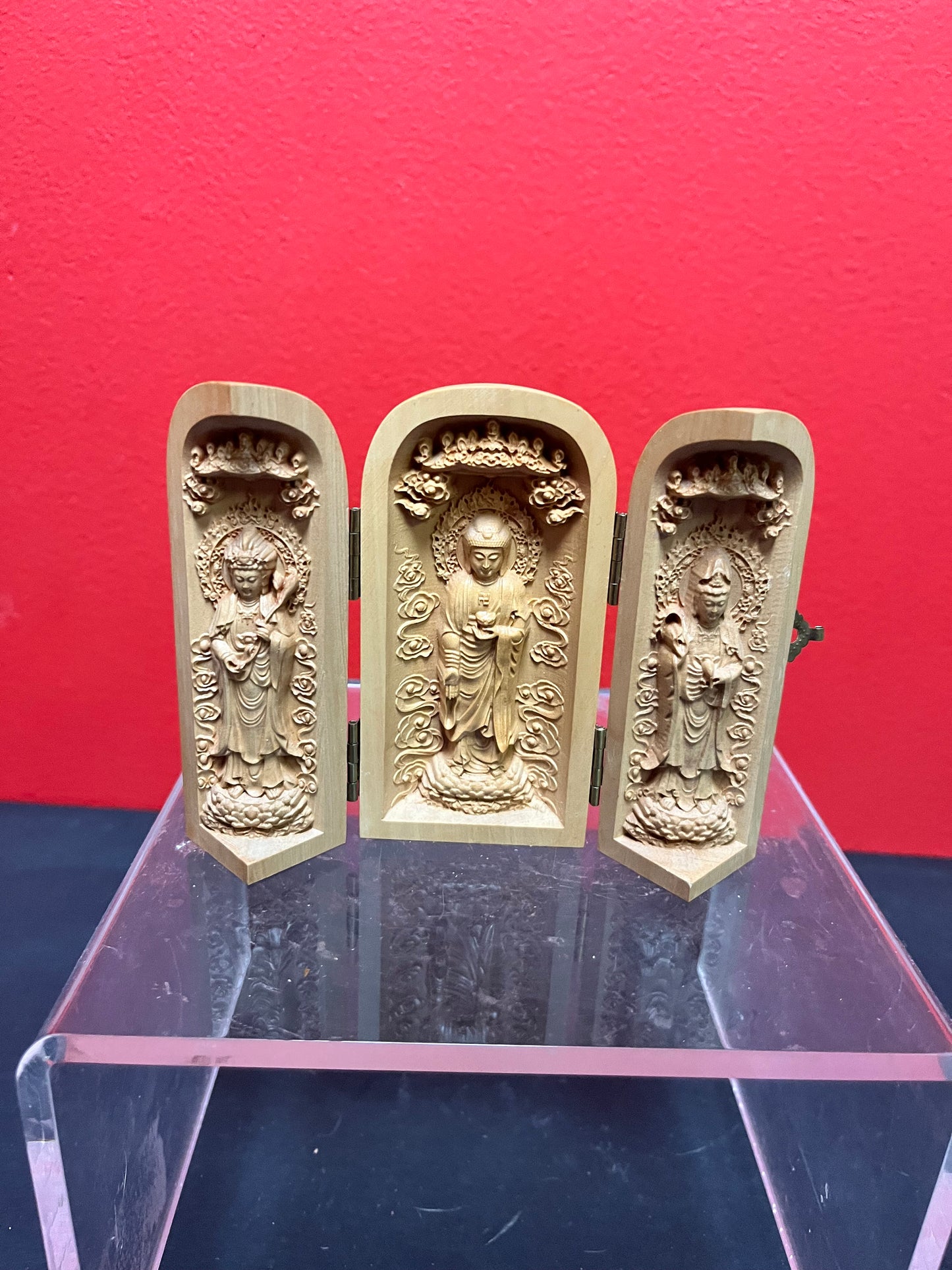 Magnificent, small 5 x 4 high Asian hand carved ceremonial folding icon   unbelievable quality- wow